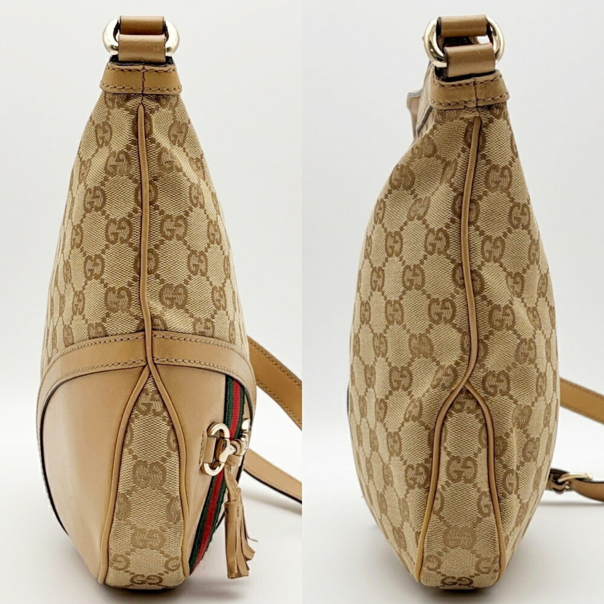 Gucci Beige Brown Canvas Leather Shoulder Bag (Pre-Owned)