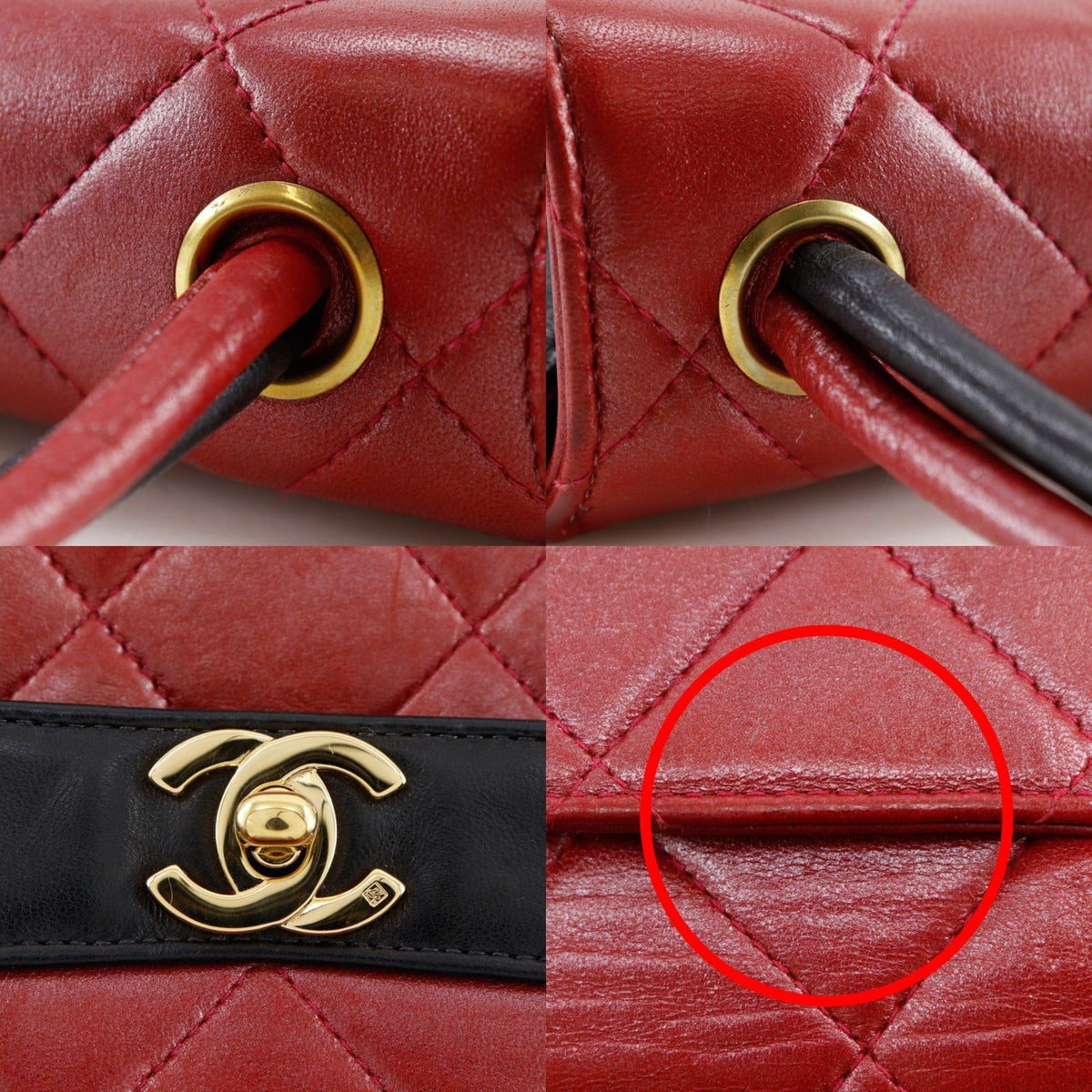 Chanel Matelasse Black Red Color Leather Shoulder Bag (Pre-Owned)