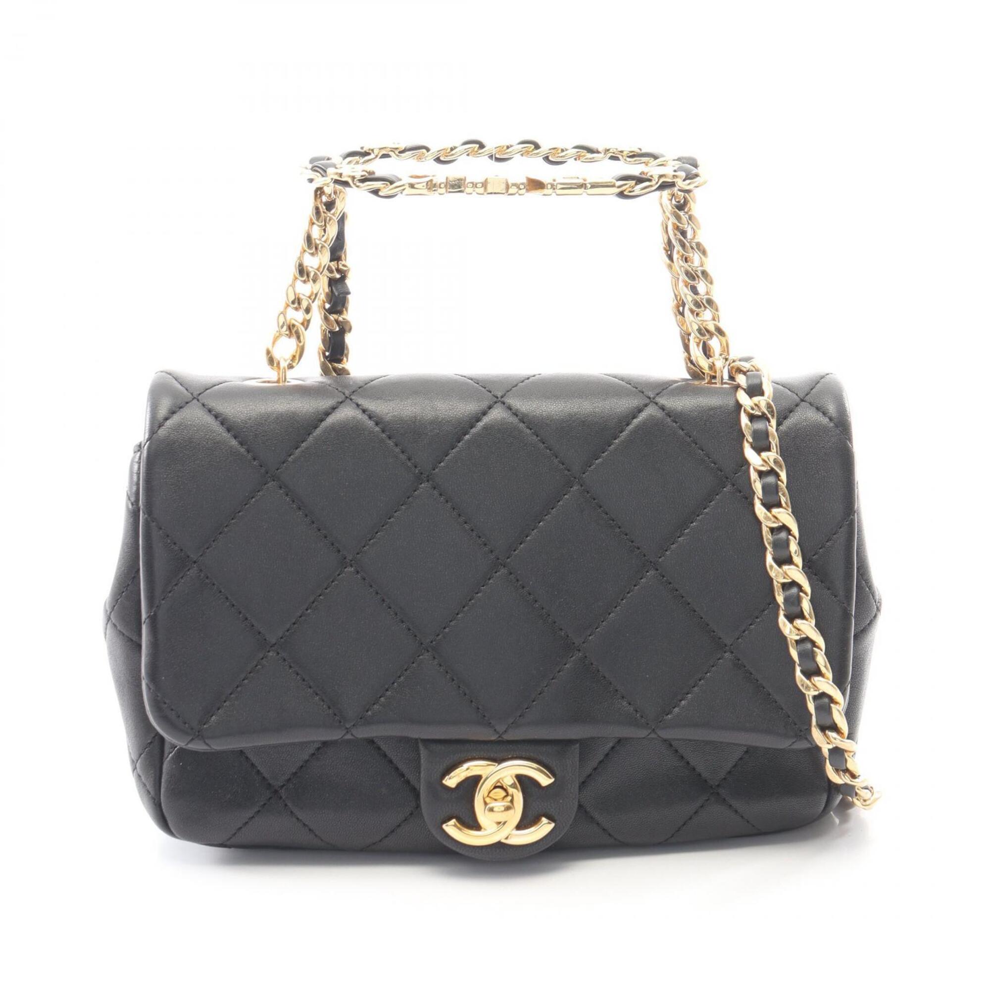 Chanel Black Leather Handbag Shoulder Bag (Pre-Owned)