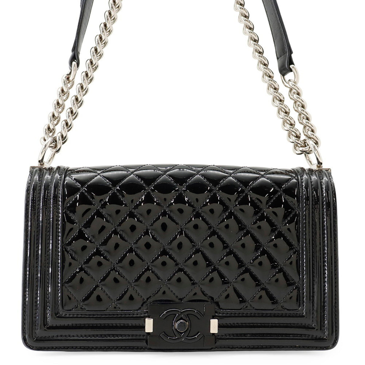 Chanel Matelasse Black Patent Leather Handbag Shoulder Bag (Pre-Owned)
