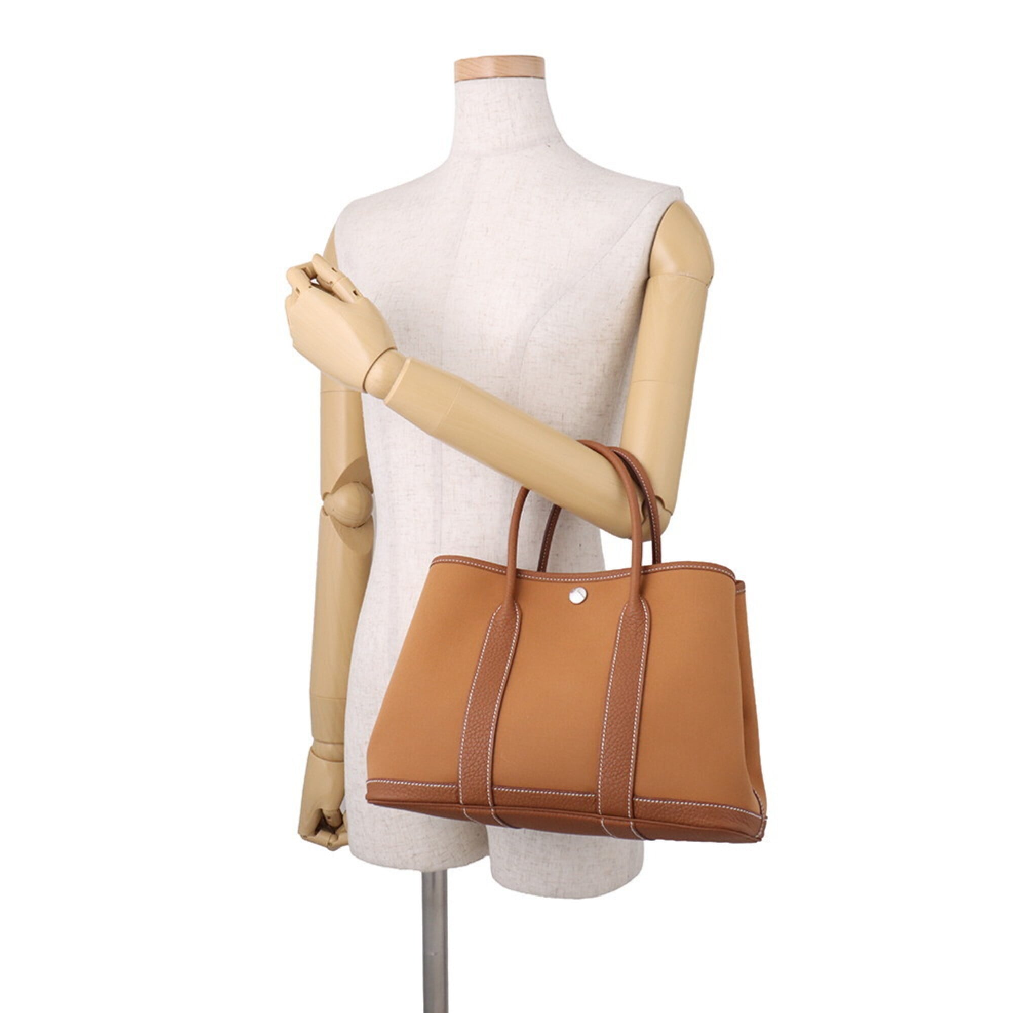 Hermes Garden Gold Negonda Leather Toile Officier Handbag Tote Bag (Pre-Owned)