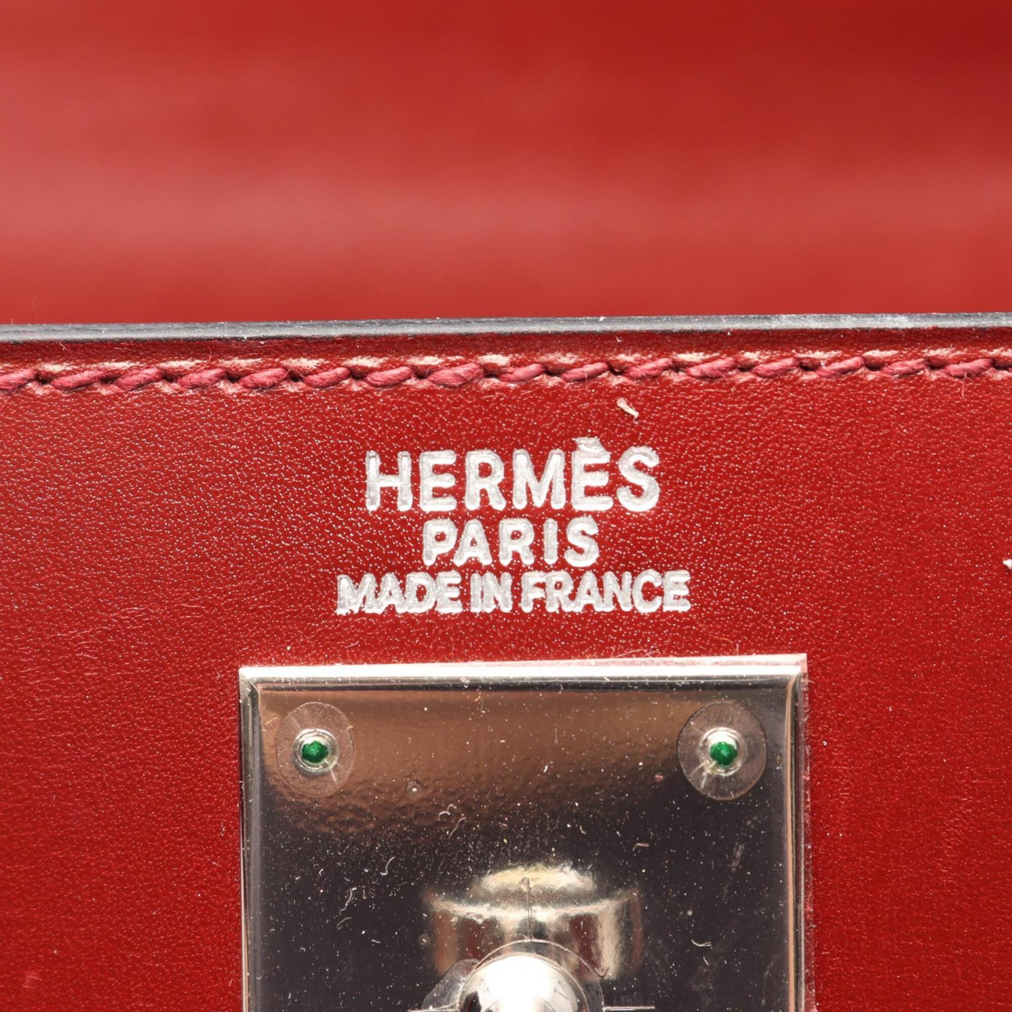 Hermes Bordeaux Box Calf Leather Handbag (Pre-Owned)