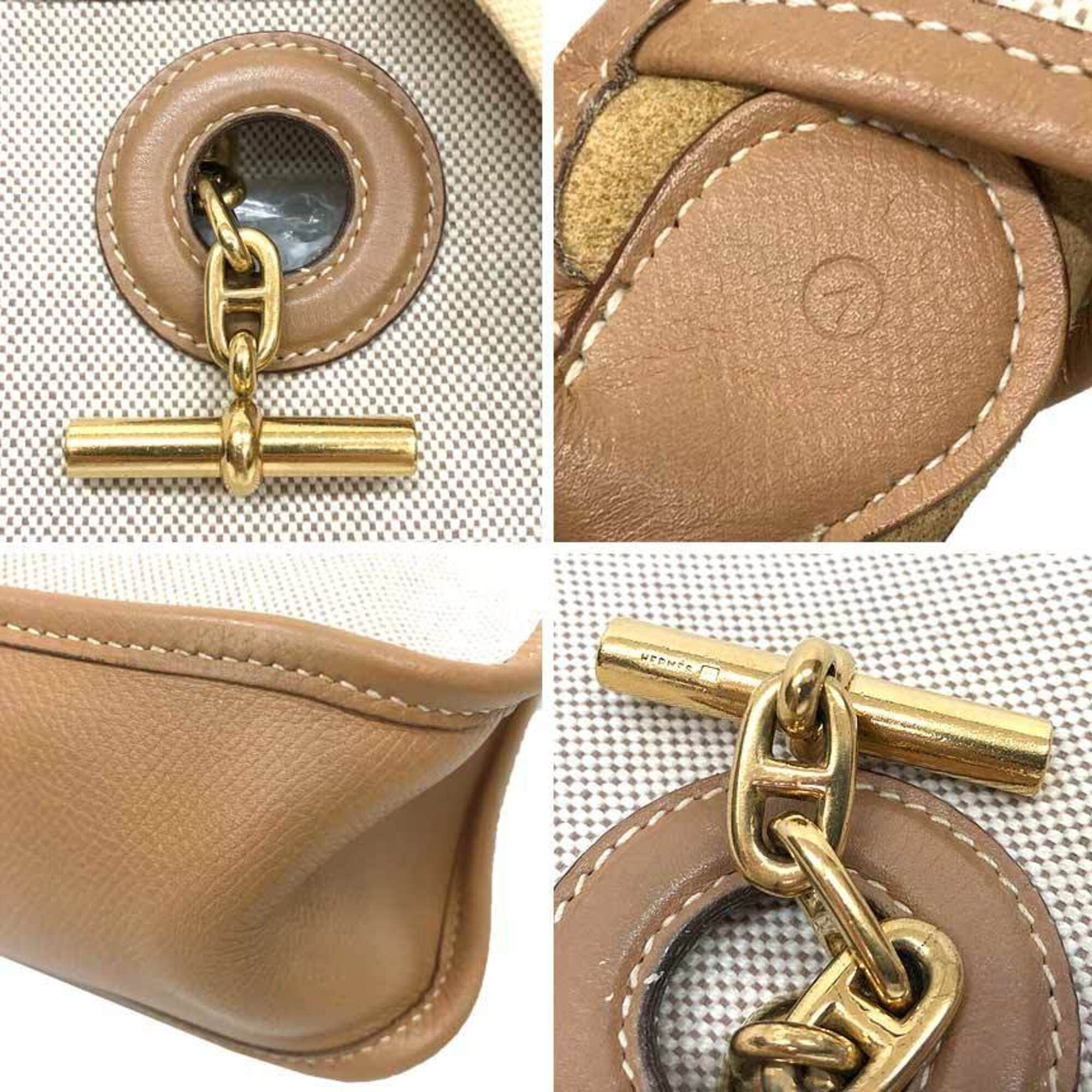 Hermes Camel Canvas Leather Shoulder Bag (Pre-Owned)