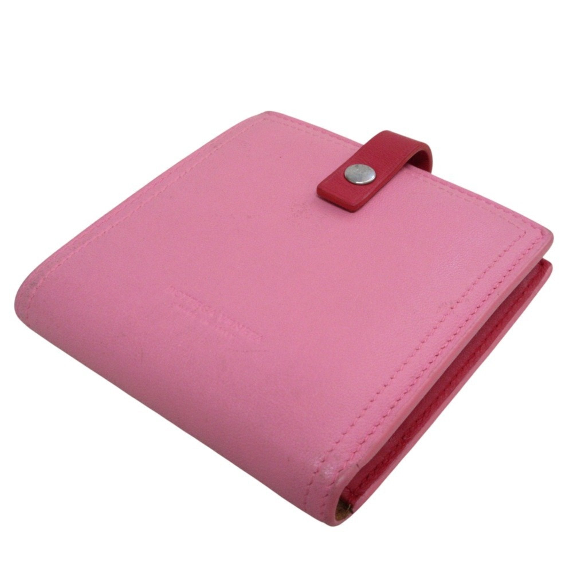 Bottega Veneta Pink Red Color Leather Wallet (Bi-Fold) (Pre-Owned)