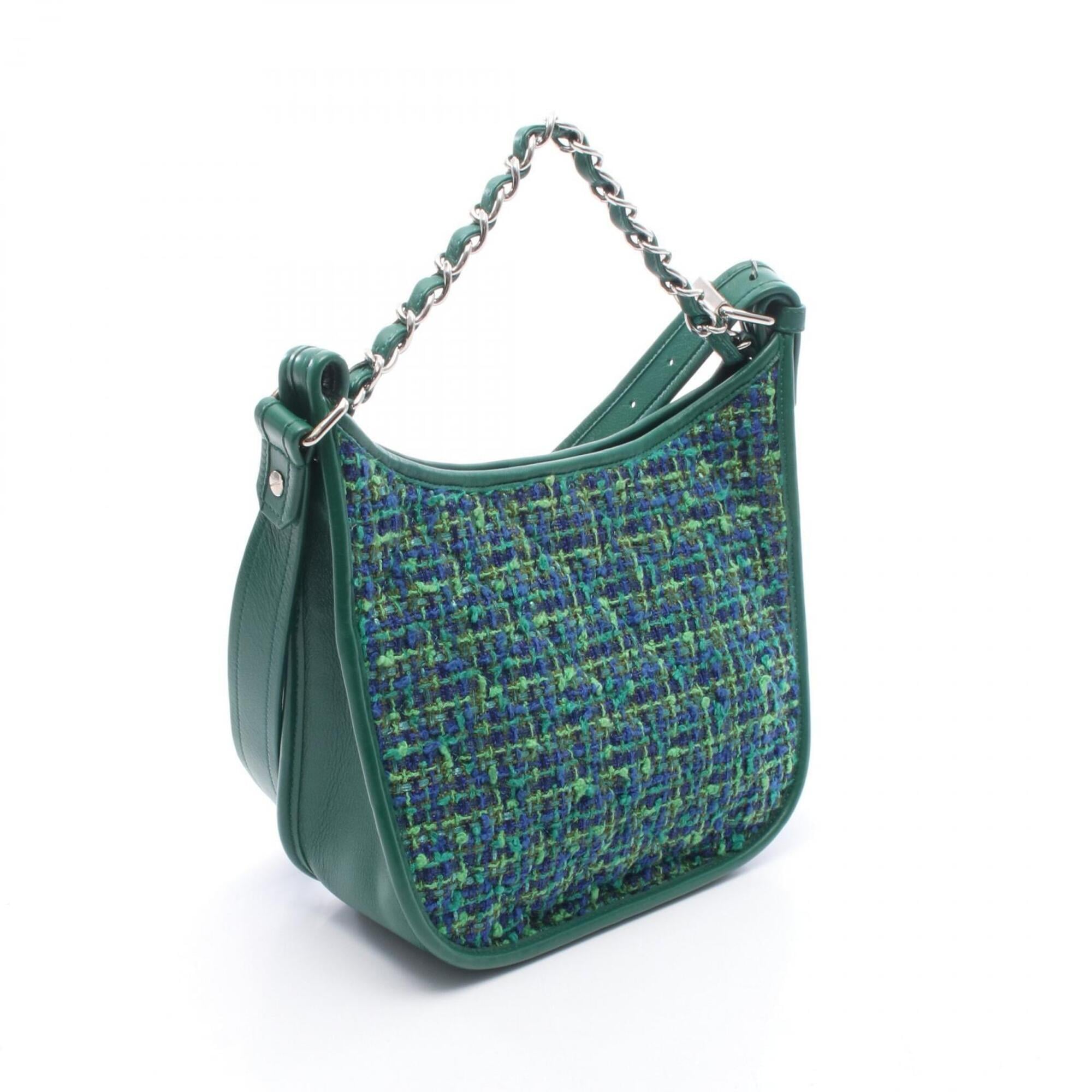 Chanel Blue Green Multi-Color Fabric Leather Handbag Shoulder Bag (Pre-Owned)