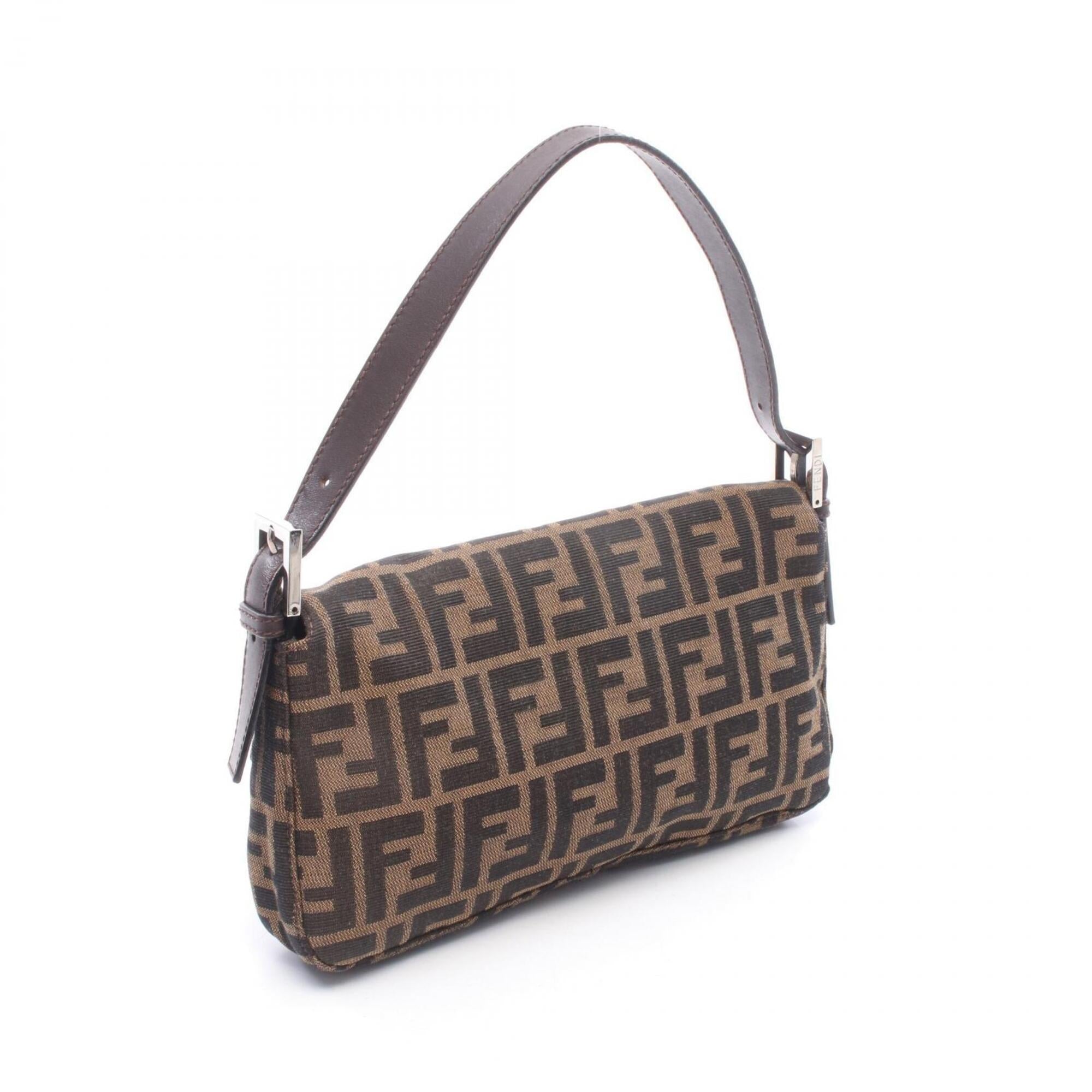 Fendi Black Brown Canvas Leather Handbag (Pre-Owned)