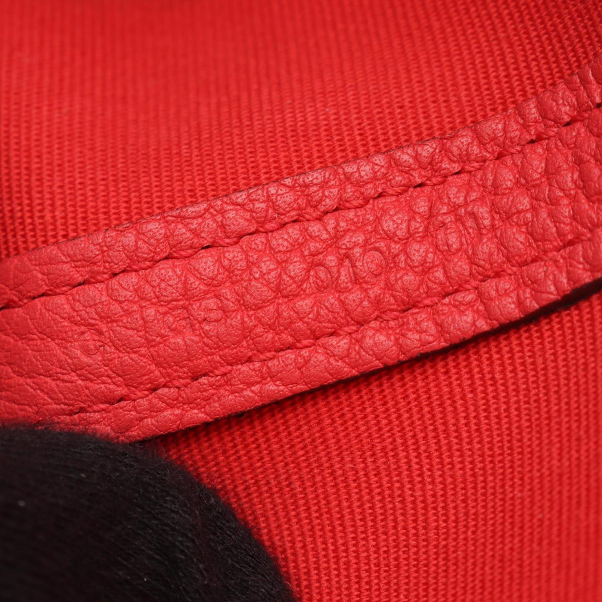 Hermes Bougainvillier Red Color Negonda Leather Leather Canvas Toile Officier Handbag Tote Bag (Pre-Owned)