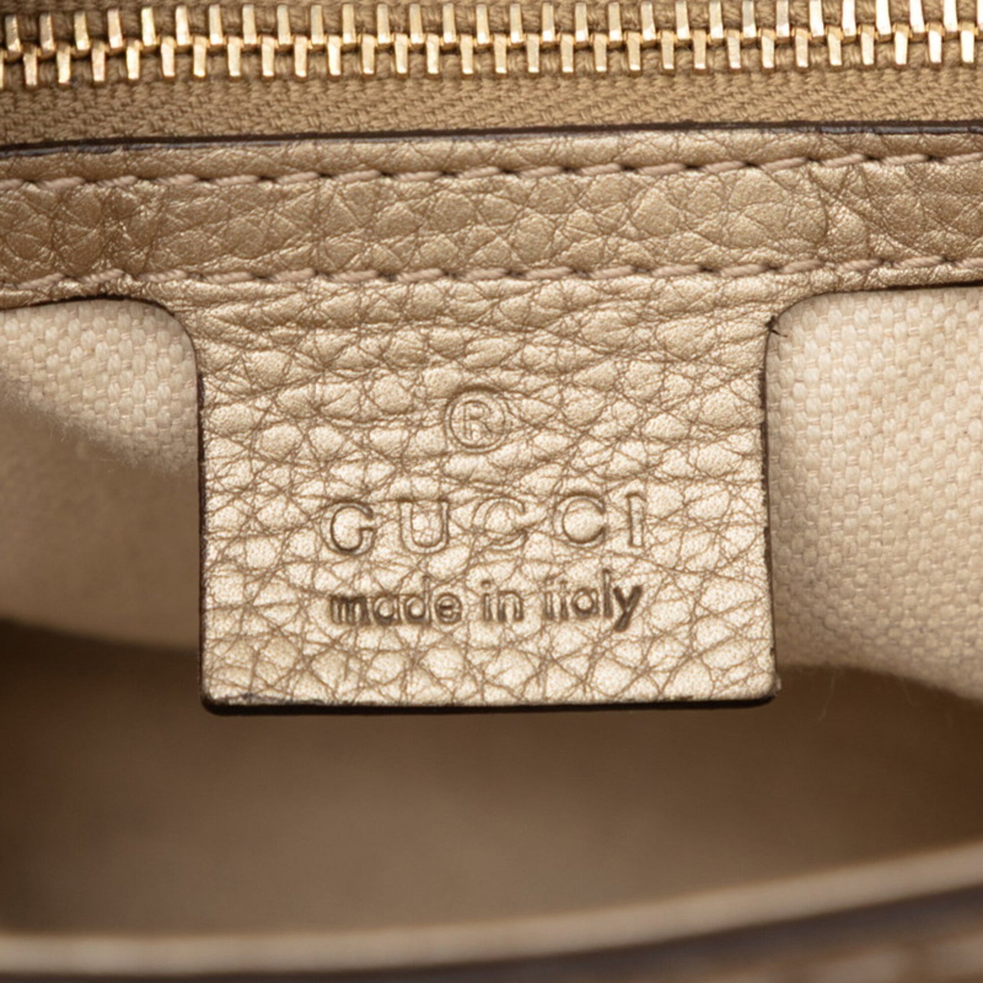 Gucci Beige Gold Canvas Leather Handbag Shoulder Bag (Pre-Owned)