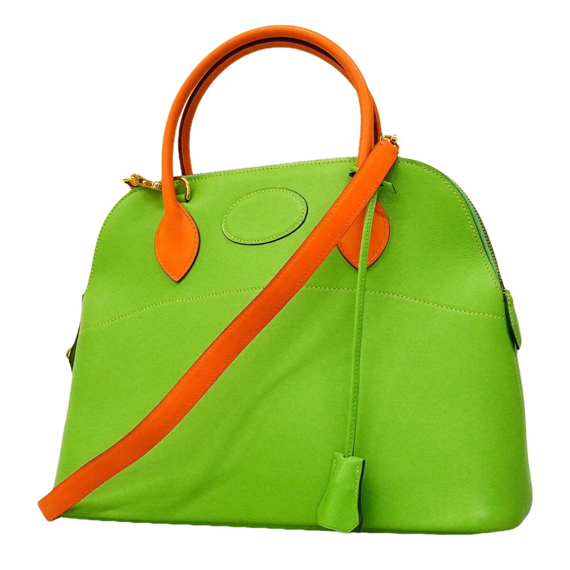Hermes Apple Green Orange Gulliver Leather Handbag (Pre-Owned)