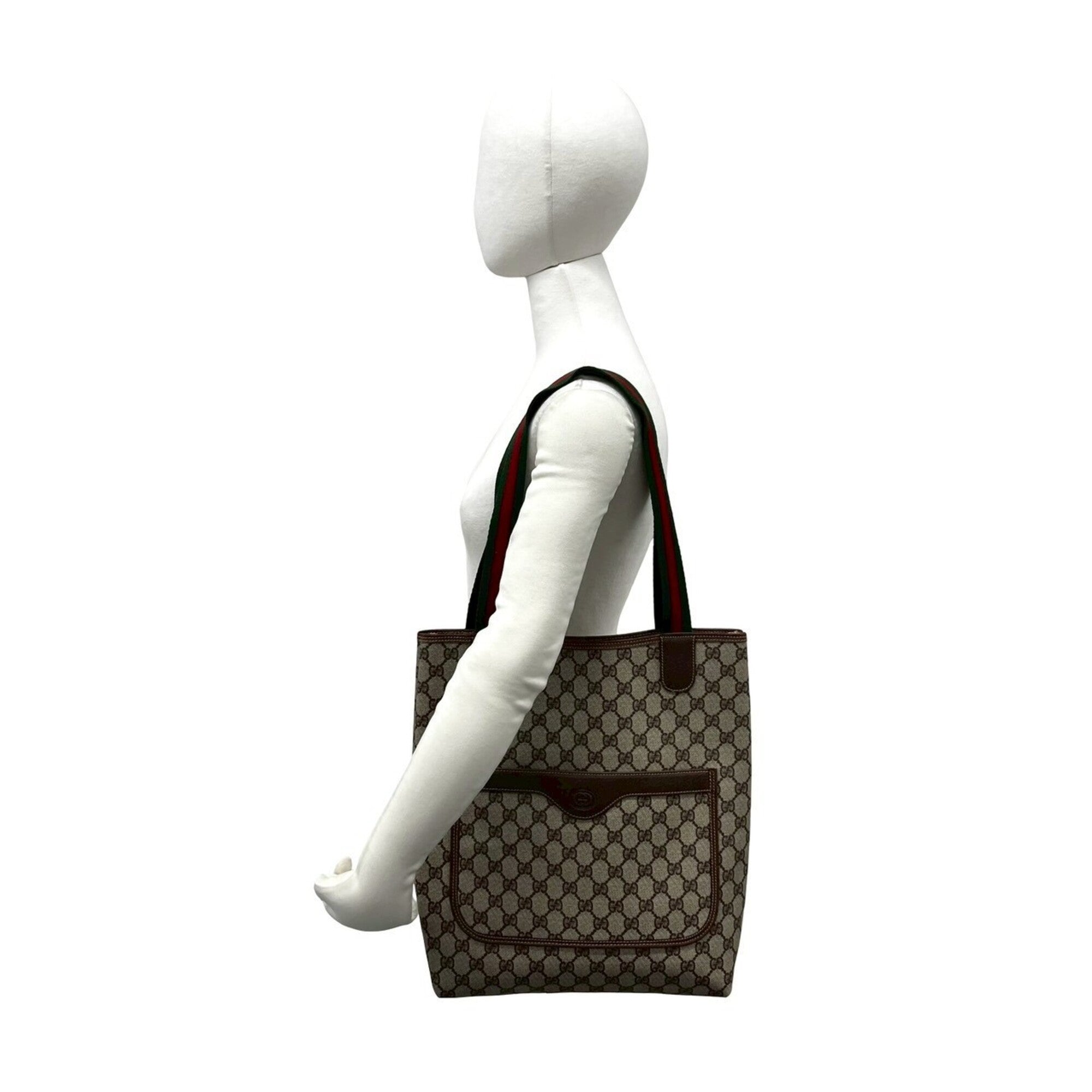 Gucci Brown Green Red Color Pvc Leather Handbag Tote Bag (Pre-Owned)