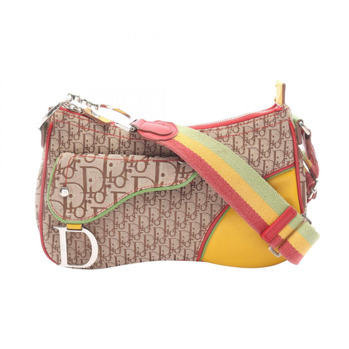 Christian Dior Beige Multi-Color Canvas Leather Handbag Shoulder Bag (Pre-Owned)