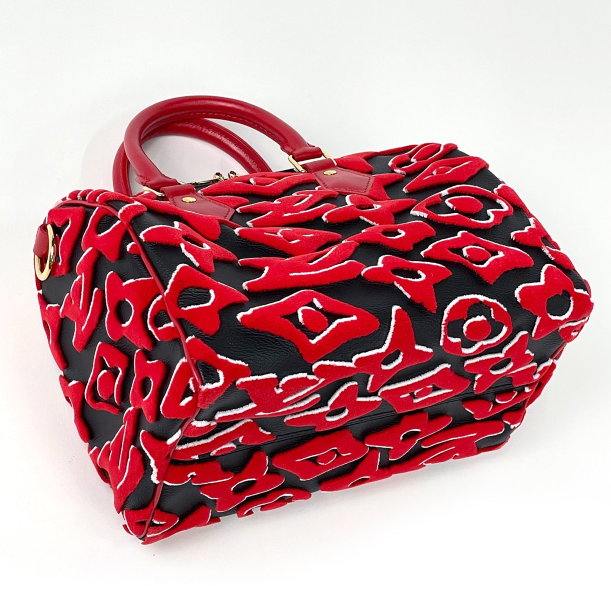 Louis Vuitton Black Red Color Monogram Handbag (Pre-Owned)