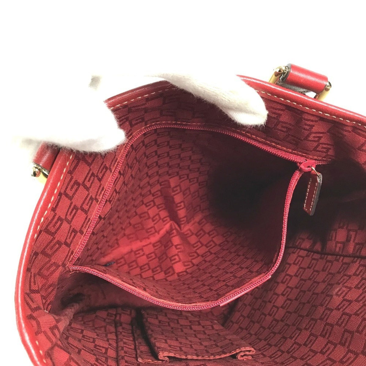 Gucci Red Color White Gg Supreme Leather Shoulder Bag Tote Bag (Pre-Owned)