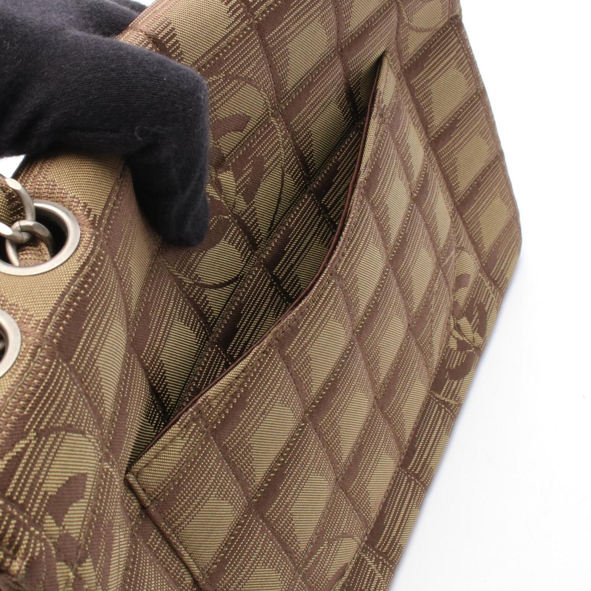 Chanel Khaki Leather Nylon Canvas Handbag Shoulder Bag (Pre-Owned)