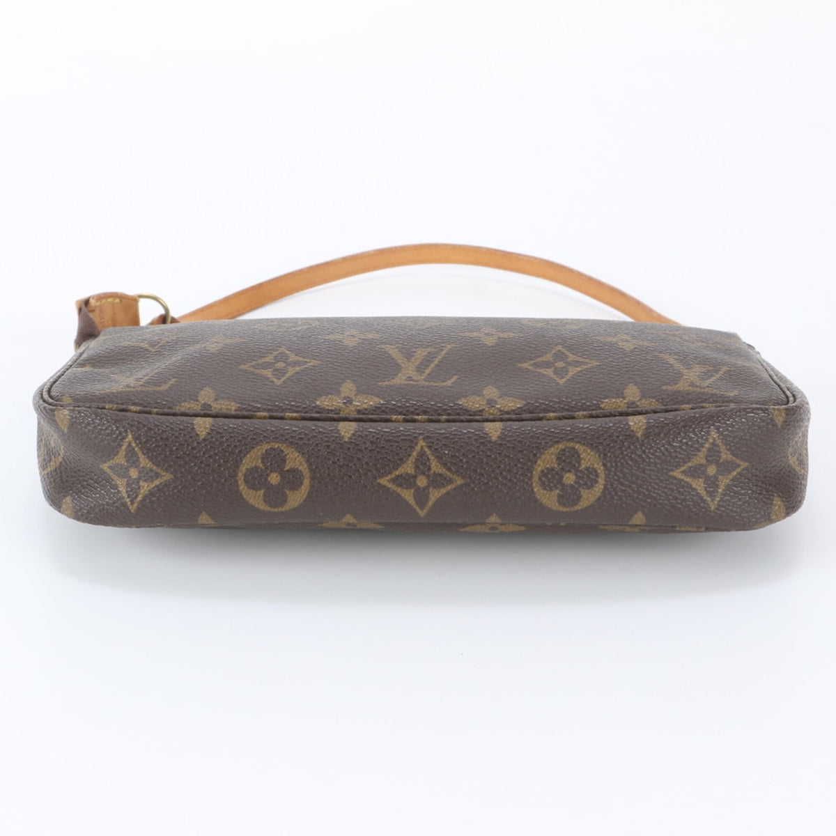 Louis Vuitton Brown Leather Coated Canvas Handbag Pochette Pouch (Pre-Owned)