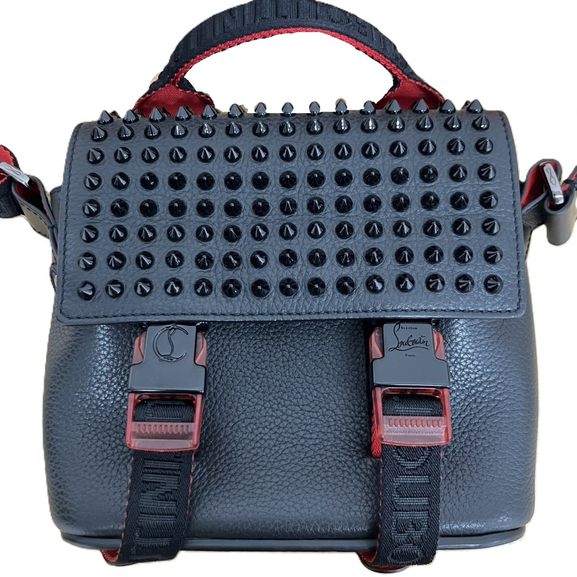Christian Louboutin Black Red Color Leather Shoulder Bag (Pre-Owned)