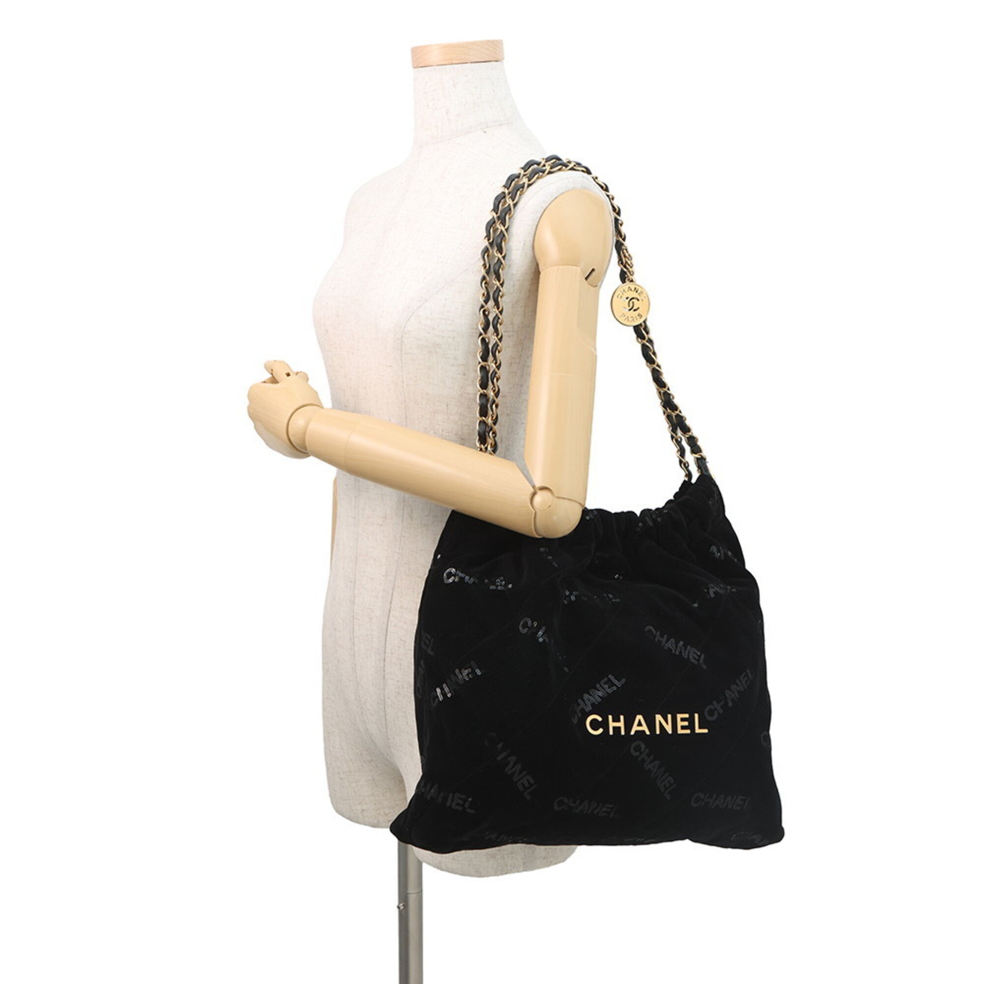 Chanel Matelasse Black Velvet Handbag Pouch Shoulder Bag (Pre-Owned)