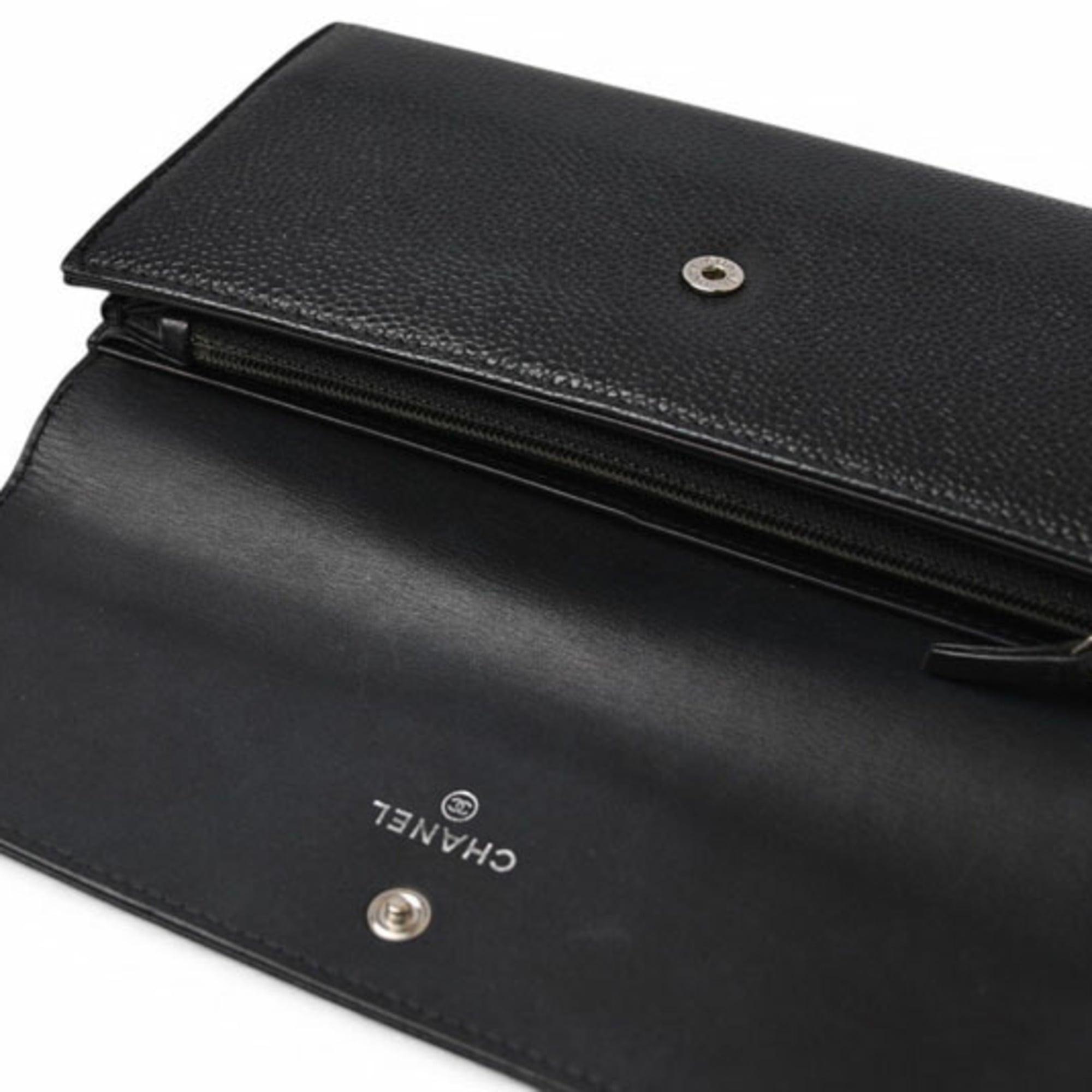 Chanel Black Leather Long Wallet (Bi-Fold) (Pre-Owned)