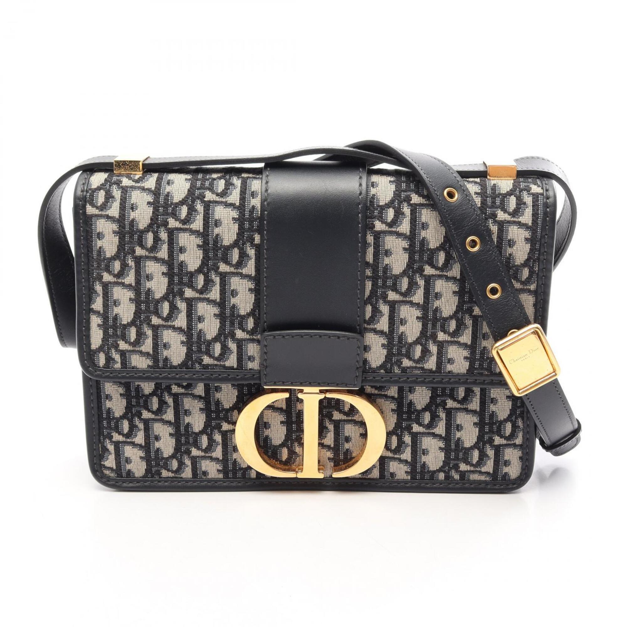 Christian Dior Beige Navy Canvas Leather Handbag Shoulder Bag (Pre-Owned)