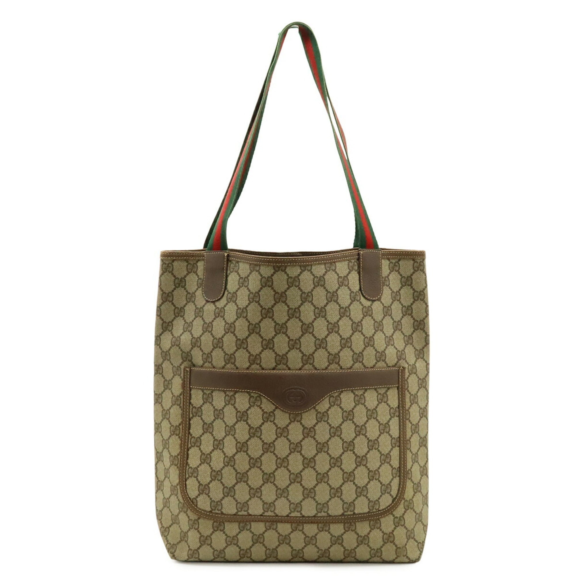 Gucci Beige Brown Green Red Color Pvc Leather Shoulder Bag Tote Bag (Pre-Owned)