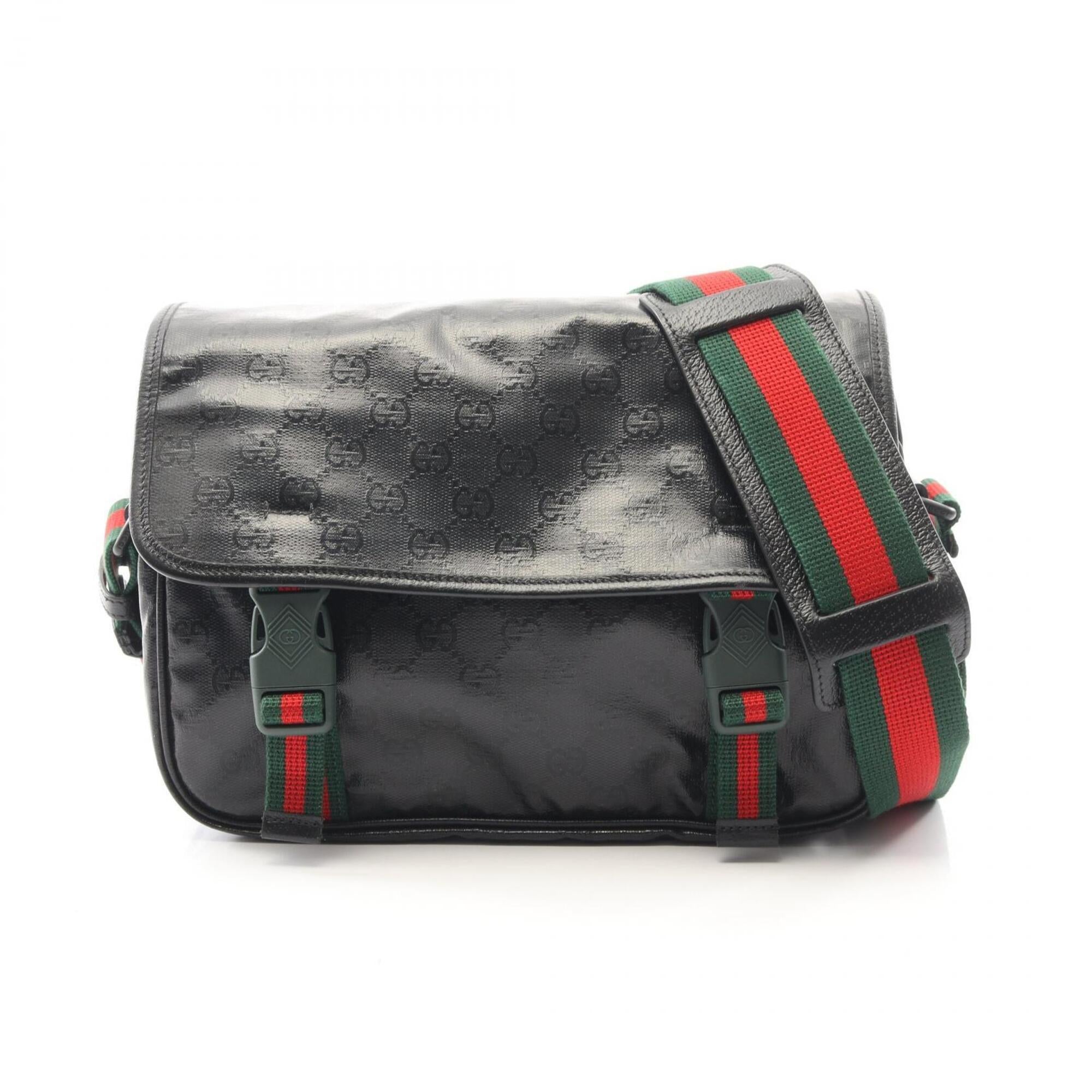 Gucci Black Coated Canvas Leather Handbag Shoulder Bag (Pre-Owned)