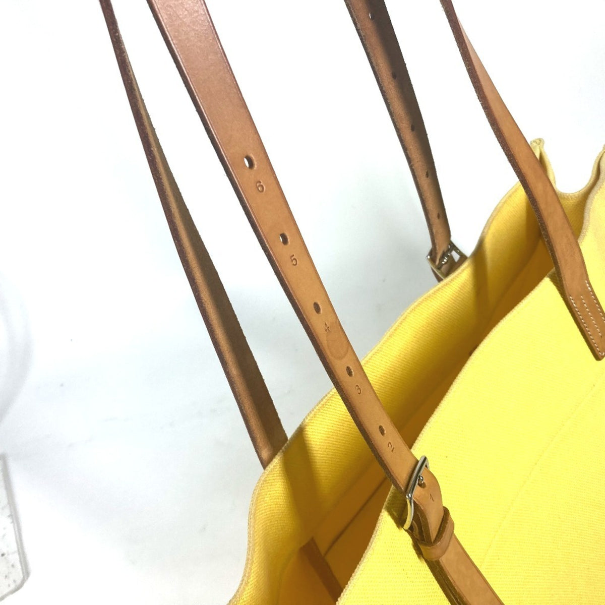 Hermes Yellow Leather Canvas Shoulder Bag Tote Bag (Pre-Owned)