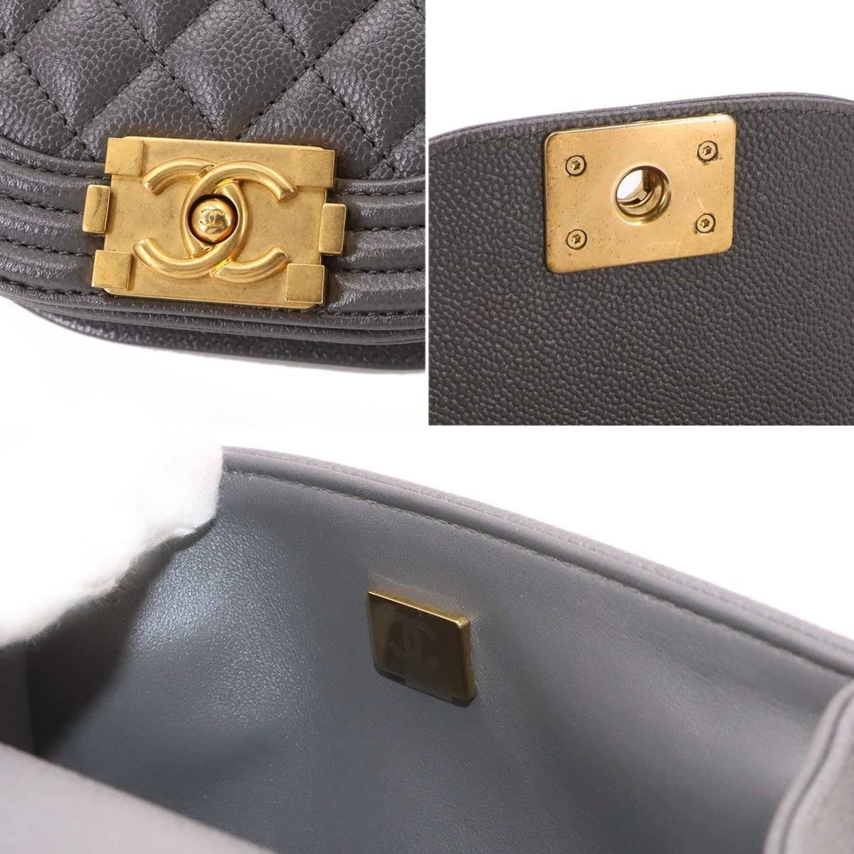 Chanel Gray Grained Calfskin Handbag Shoulder Bag (Pre-Owned)