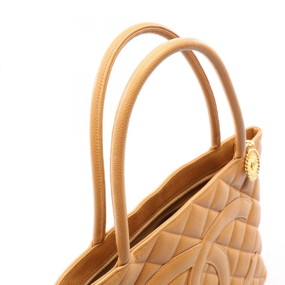 Chanel Beige Grained Calfskin Handbag Tote Bag (Pre-Owned)