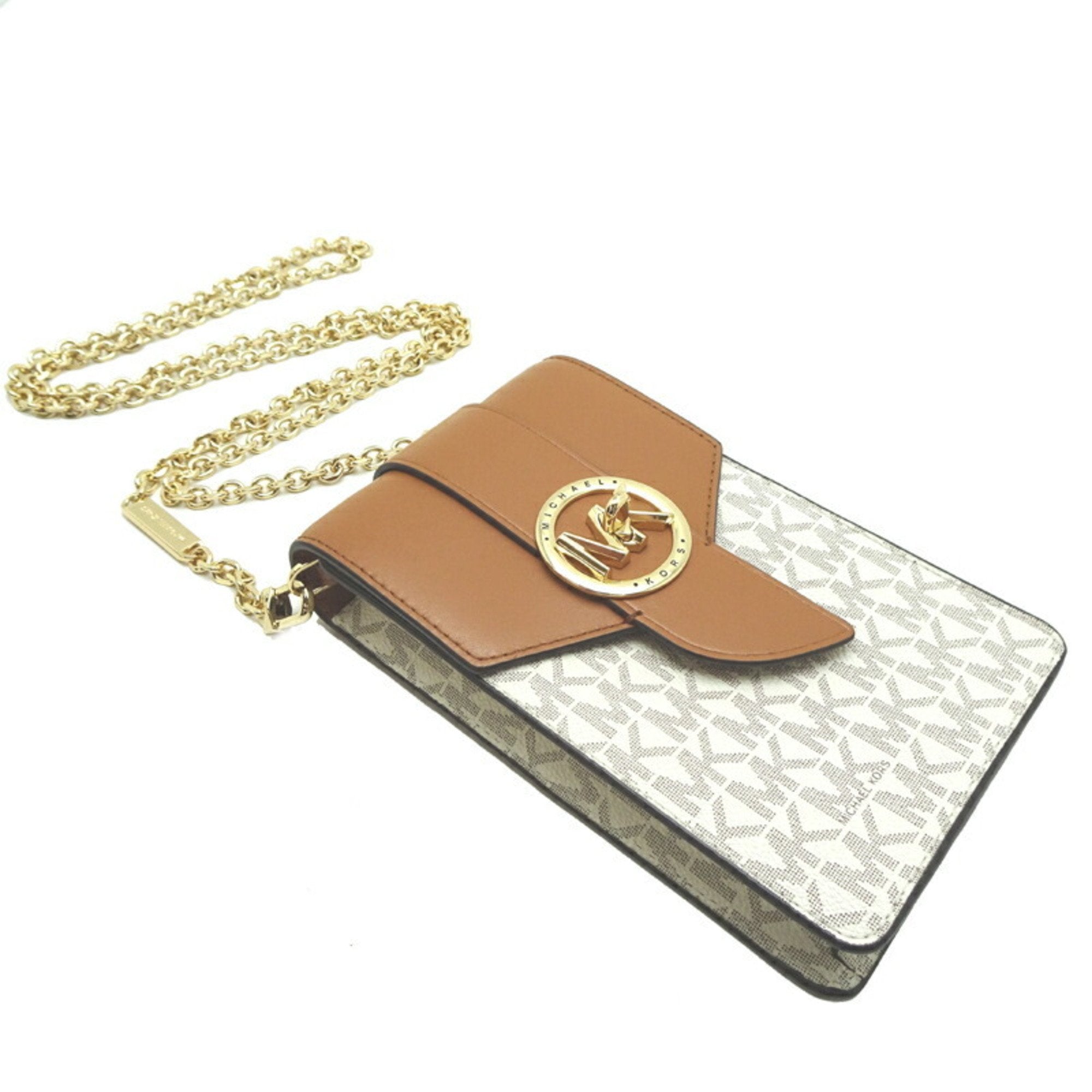 Michael Kors Brown White Pvc Leather Shoulder Bag (Pre-Owned)