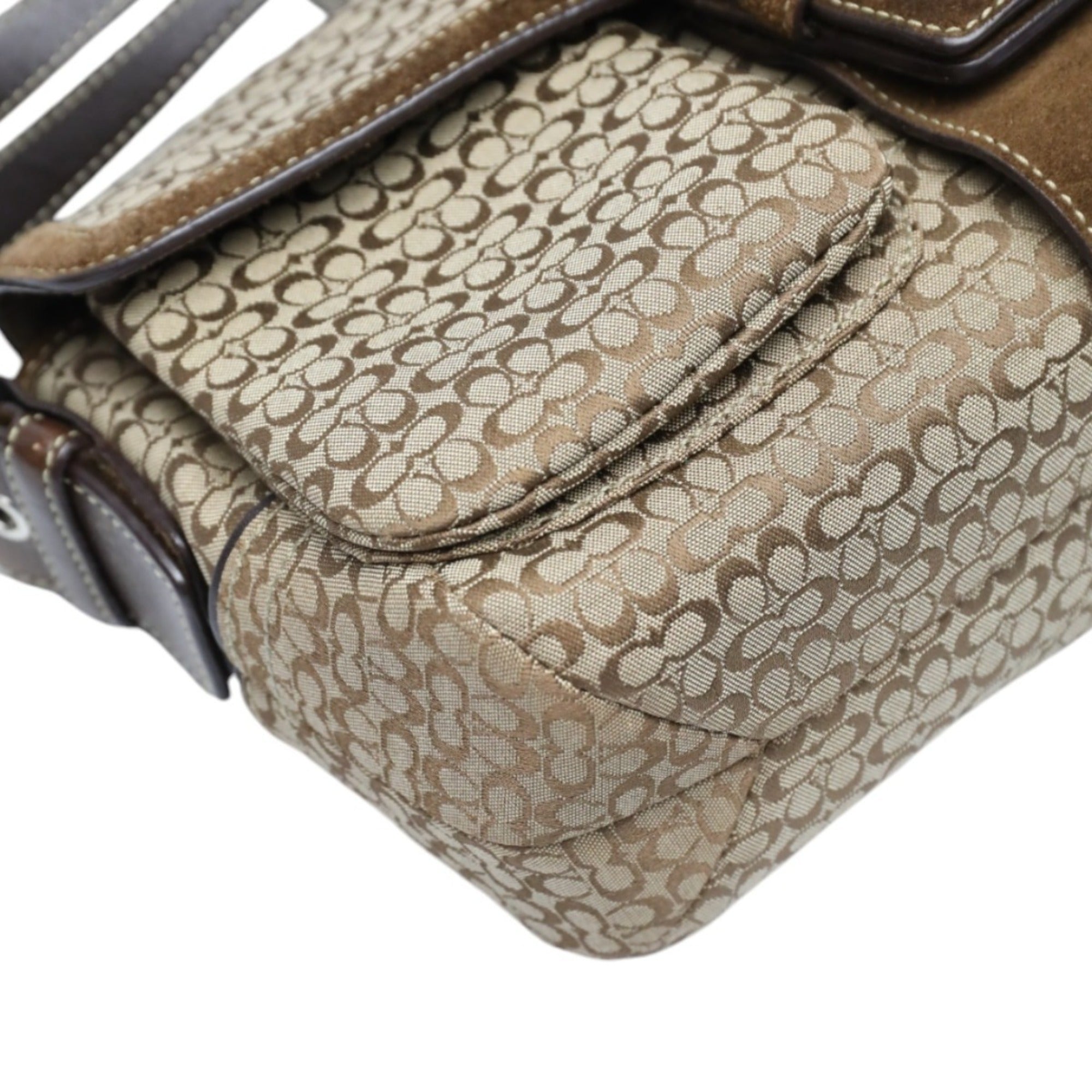 Coach Signature Brown Canvas Leather Handbag Shoulder Bag (Pre-Owned)
