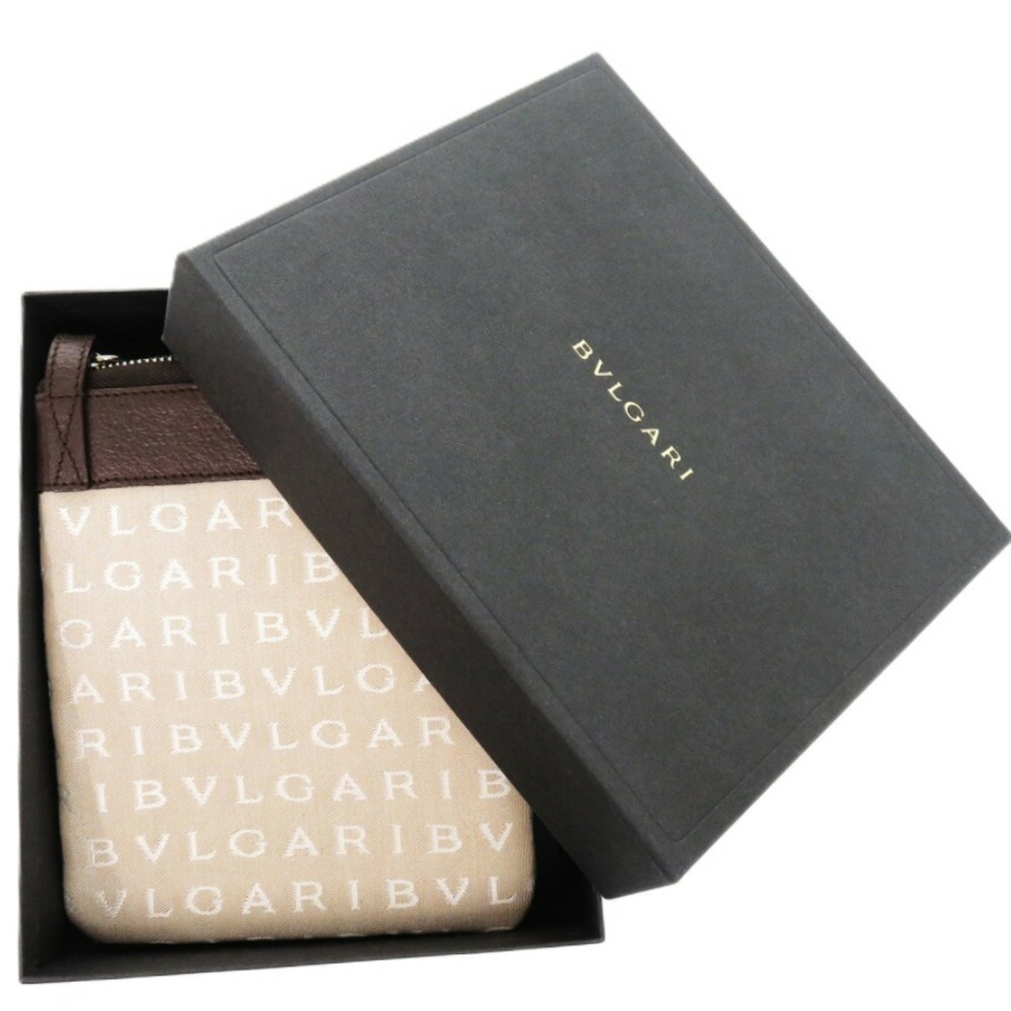 Bvlgari Beige Brown Leather Canvas Shoulder Bag (Pre-Owned)