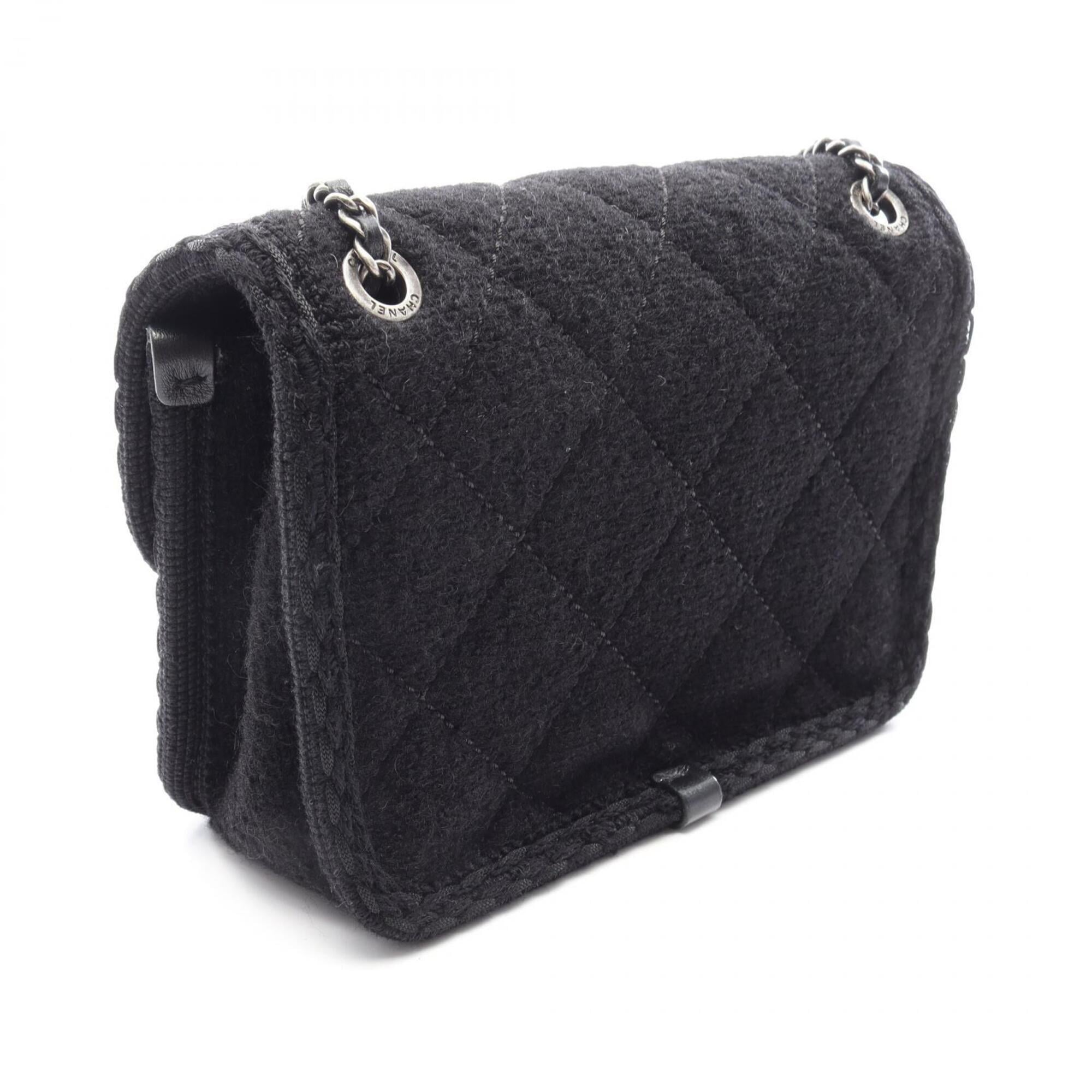 Chanel Black Wool Handbag Shoulder Bag (Pre-Owned)