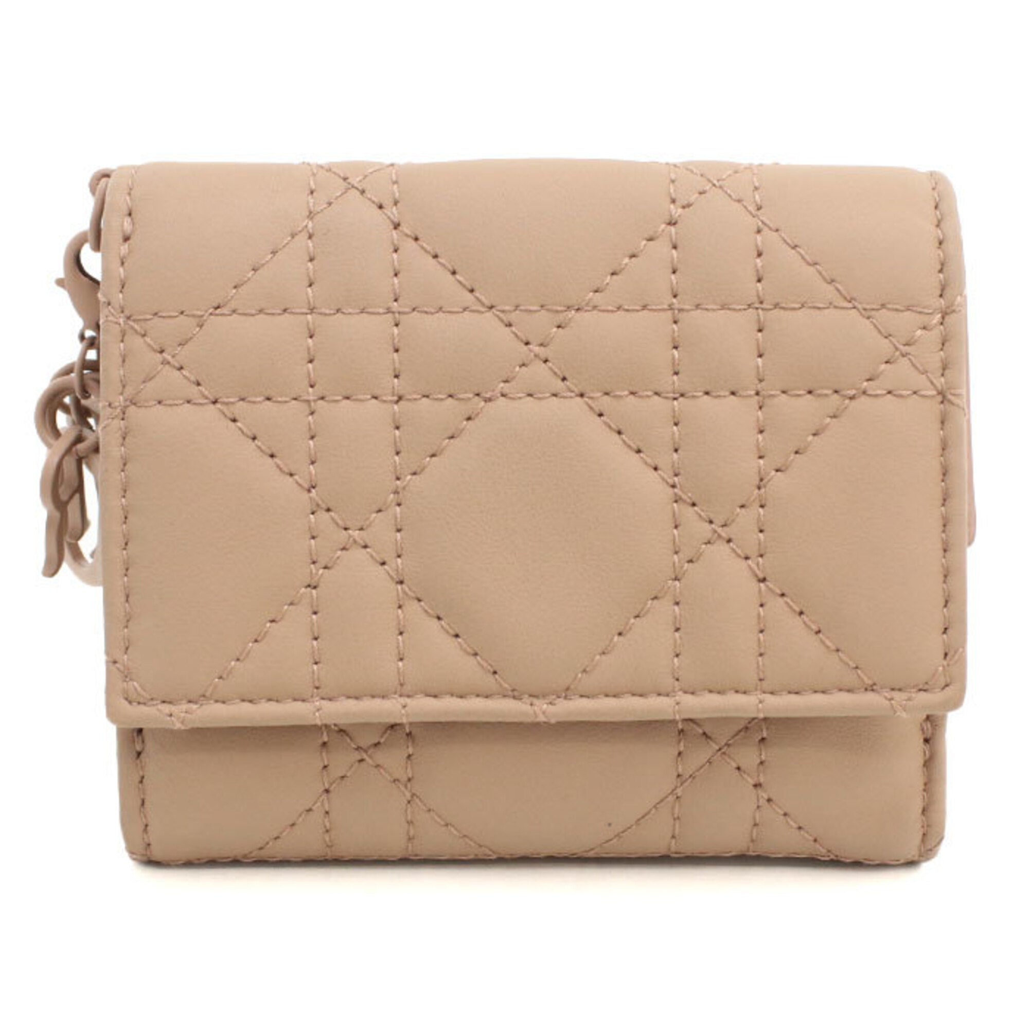 Christian Dior Beige Leather Wallet (Tri-Fold) (Pre-Owned)