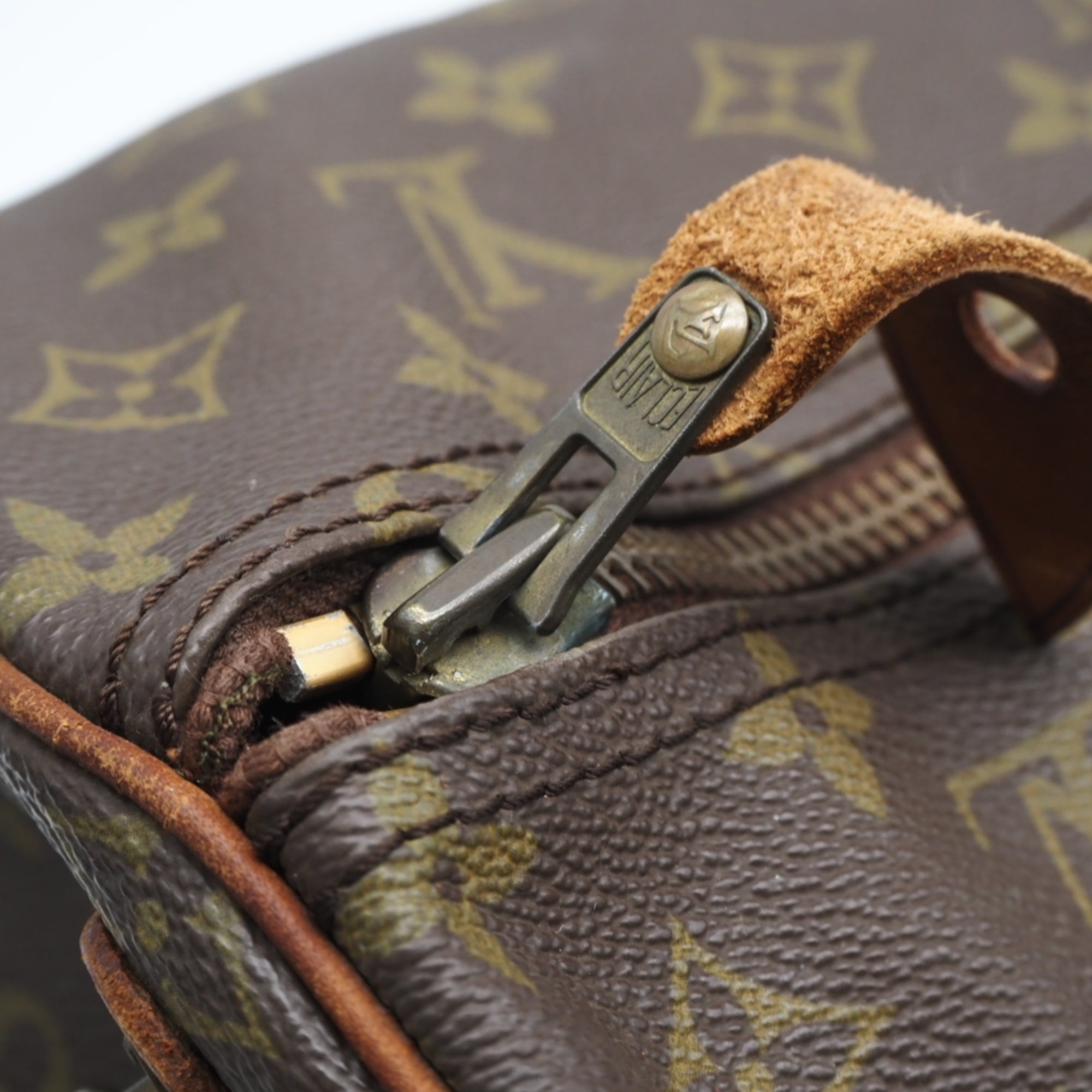 Louis Vuitton Beige Brown Coated Canvas Leather Boston Bag (Pre-Owned)