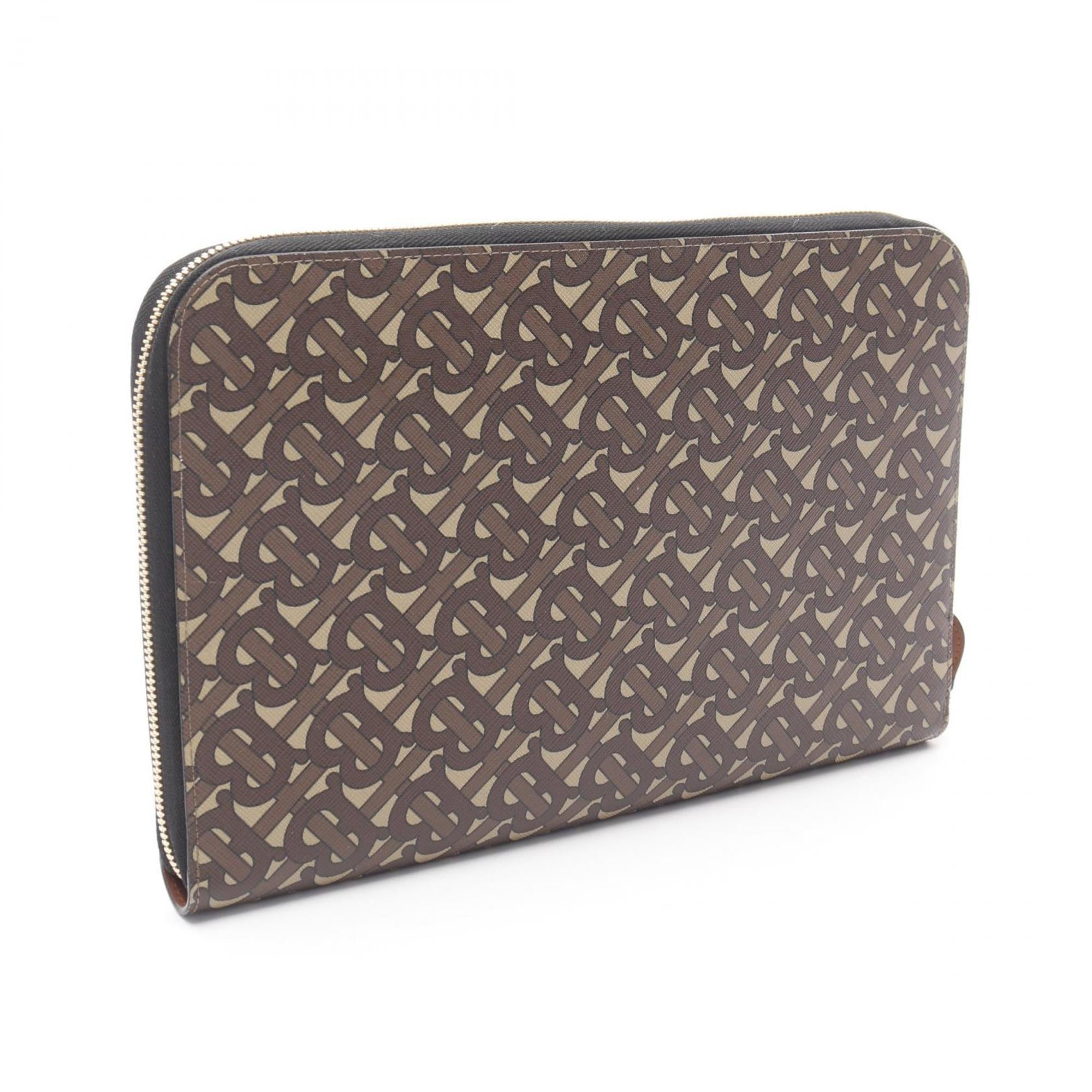 Burberry Beige Brown Pvc Coated Canvas Leather Clutch Bag (Pre-Owned)