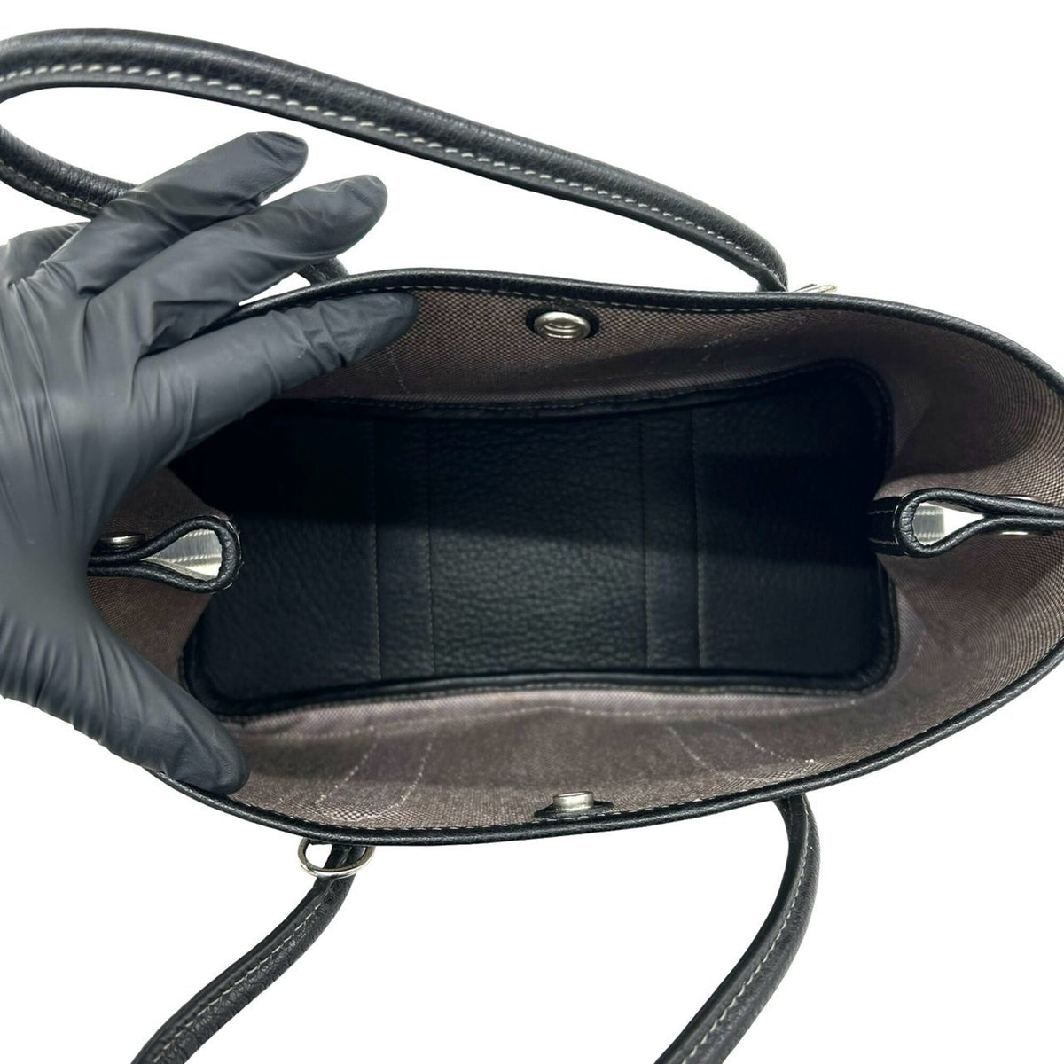 Hermes Black Gray Toile H Buffalo Leather Handbag Shoulder Bag (Pre-Owned)