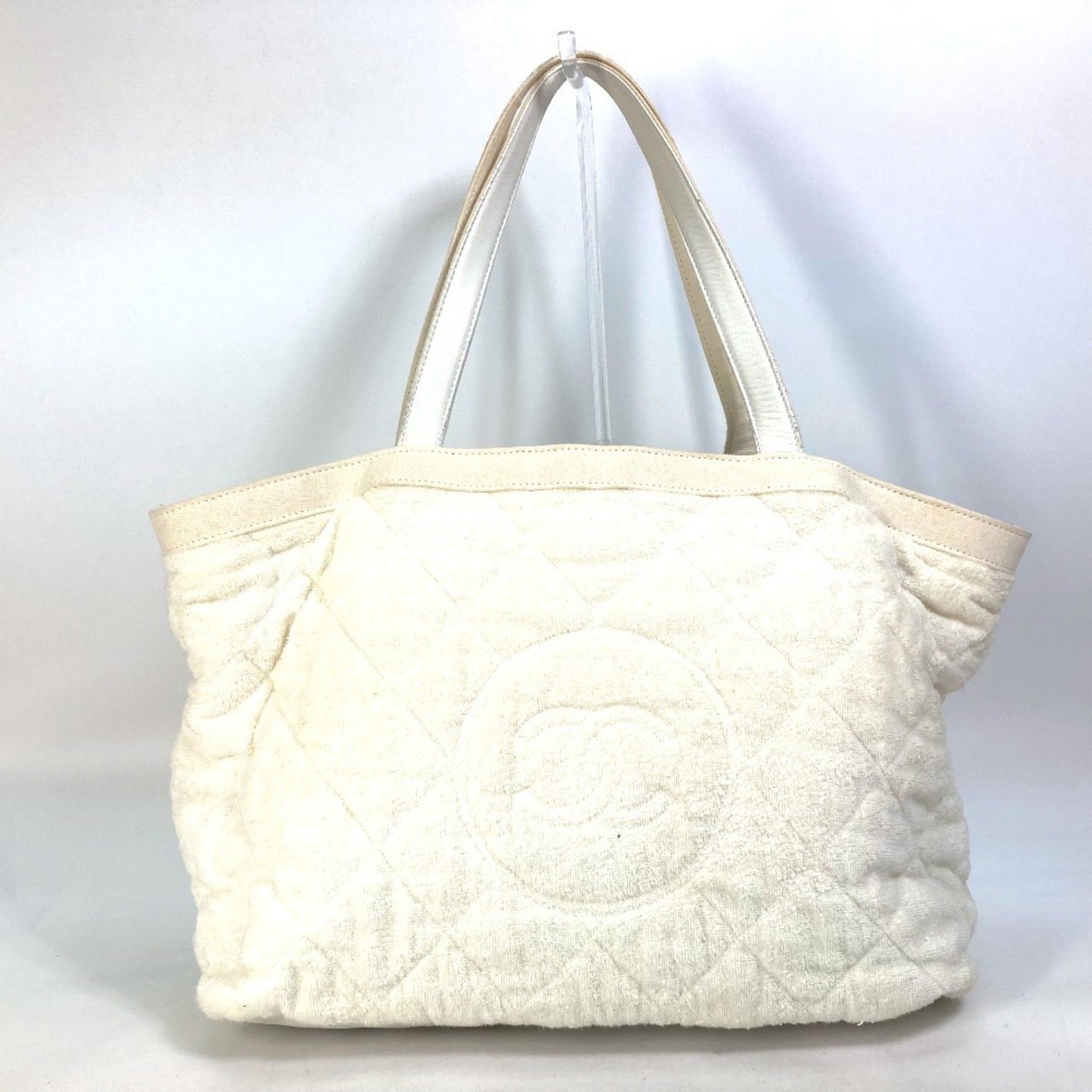 Chanel White Cotton Leather Beach Bag Shoulder Bag Tote Bag (Pre-Owned)