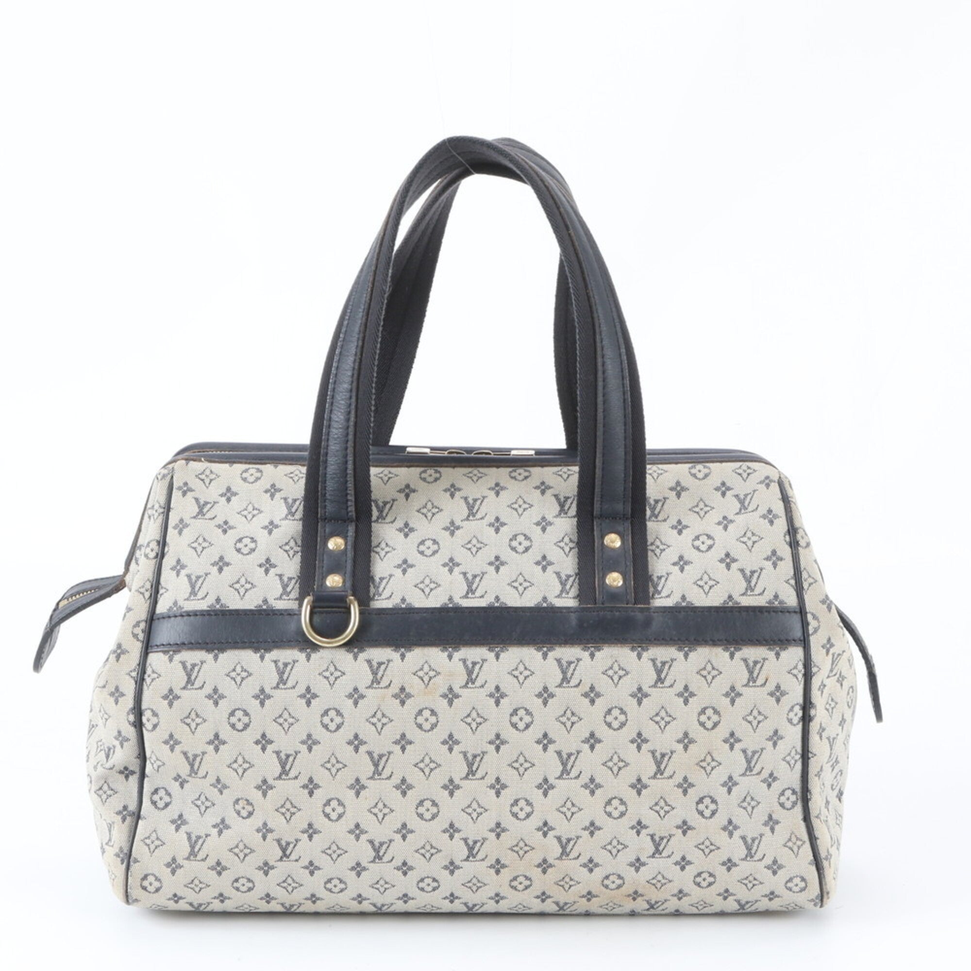 Louis Vuitton Monogram Mini Blue Leather Canvas Handbag Tote Bag (Pre-Owned)