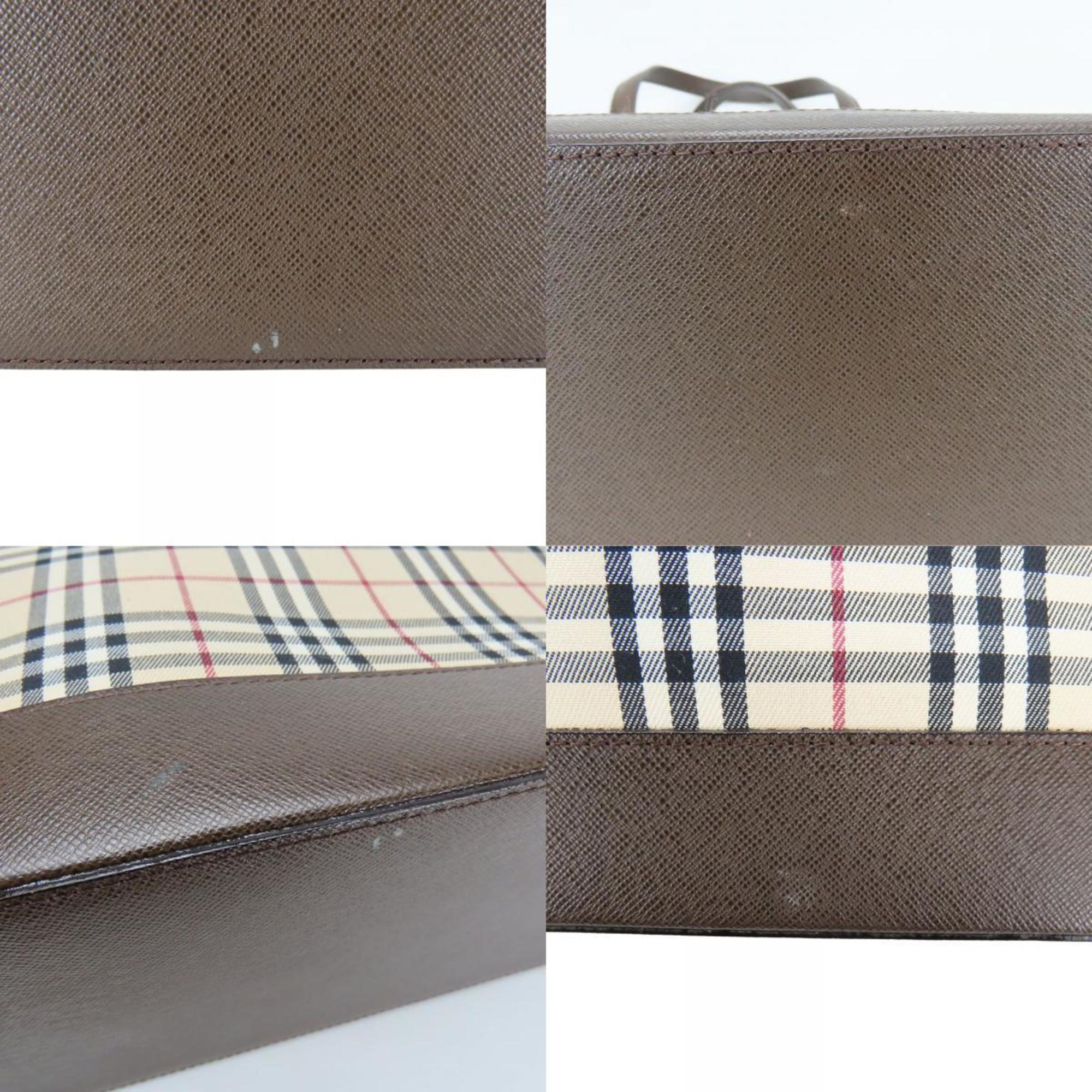 Burberry Beige Brown Canvas Leather Tote Bag (Pre-Owned)