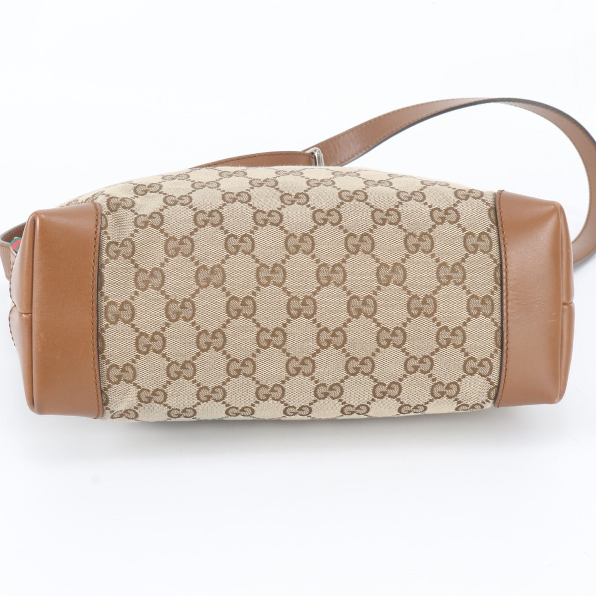 Gucci Beige Leather Canvas Handbag Shoulder Bag Tote Bag (Pre-Owned)