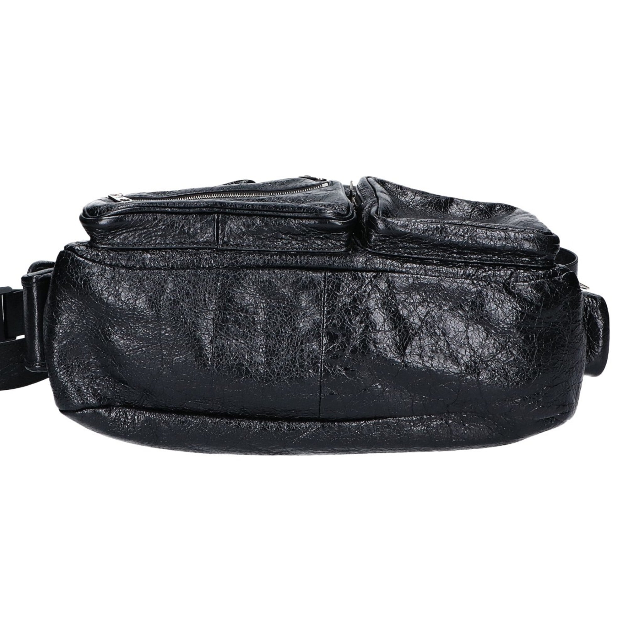 Balenciaga Black Leather Messenger Bag Shoulder Bag (Pre-Owned)