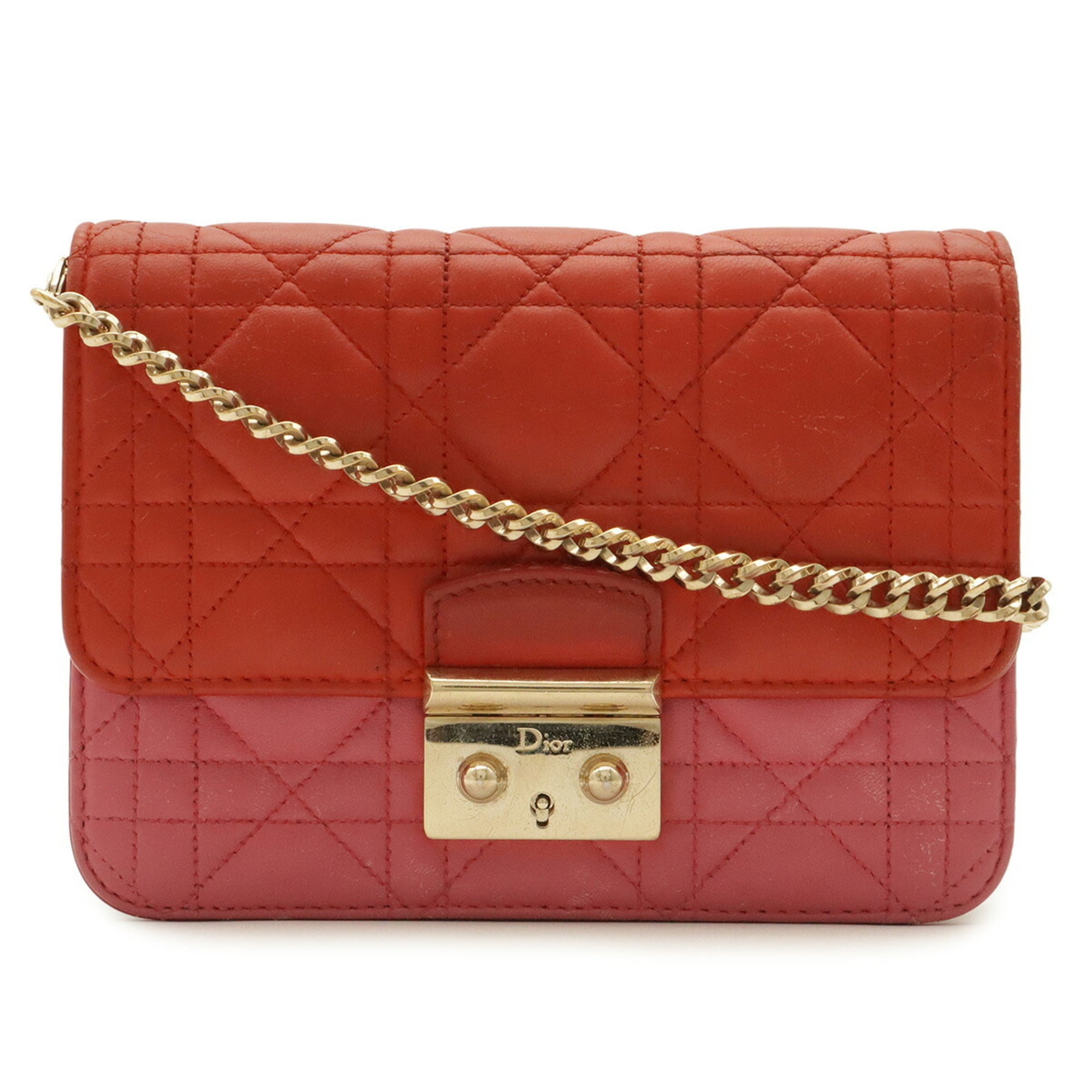 Christian Dior Pink Red Color Leather Pochette Shoulder Bag (Pre-Owned)