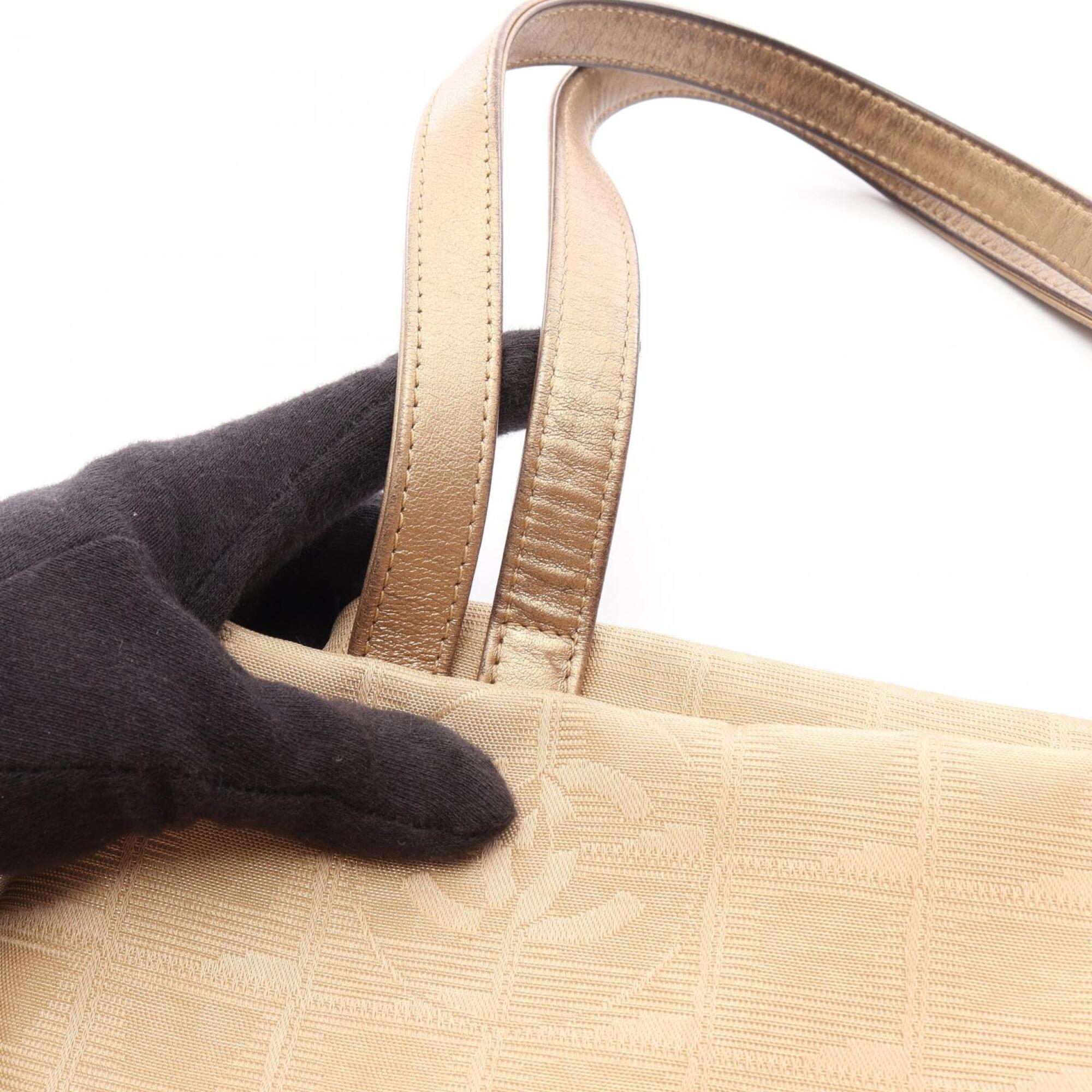 Chanel Gold Leather Nylon Canvas Handbag Tote Bag (Pre-Owned)