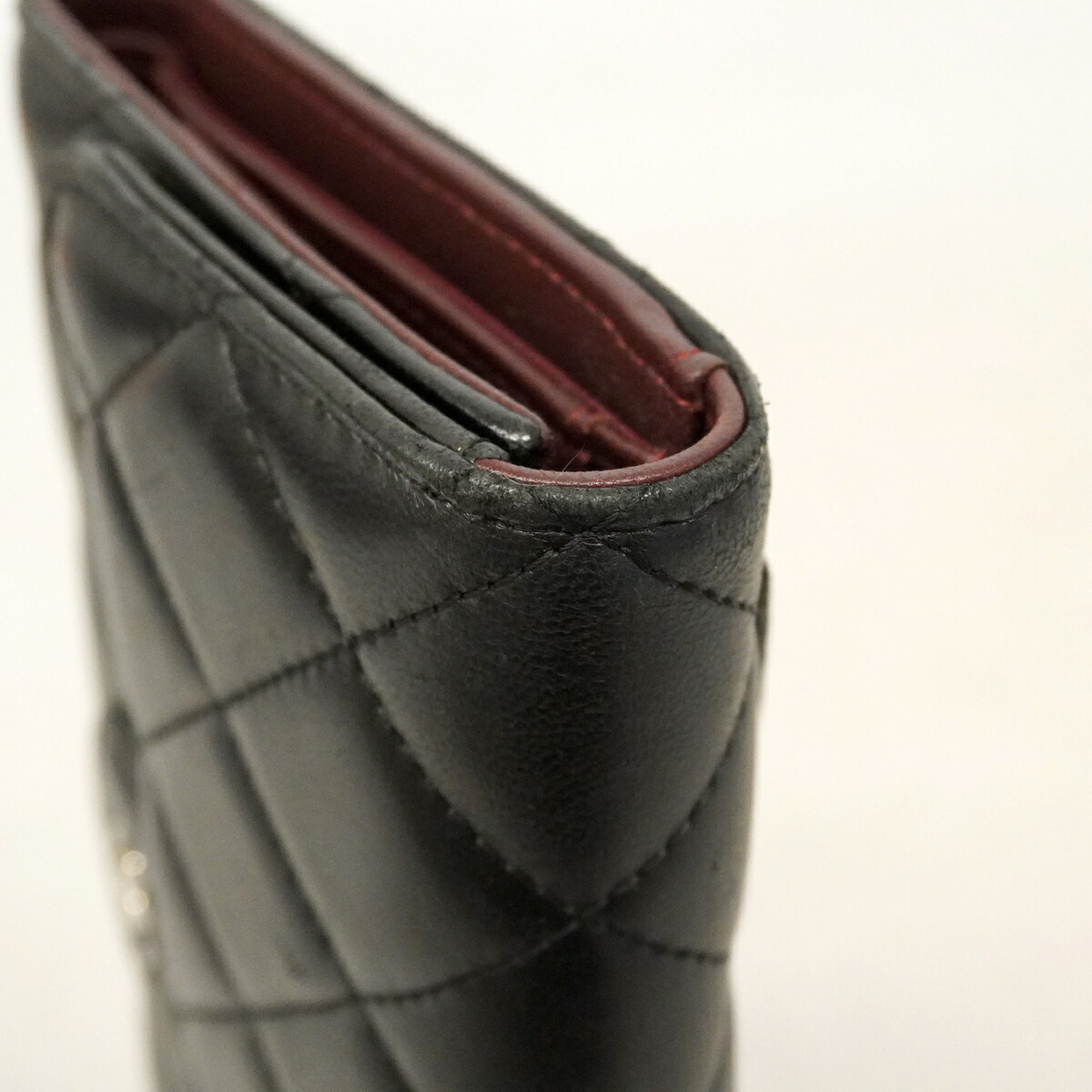 Chanel Black Leather Long Wallet (Tri-Fold) (Pre-Owned)