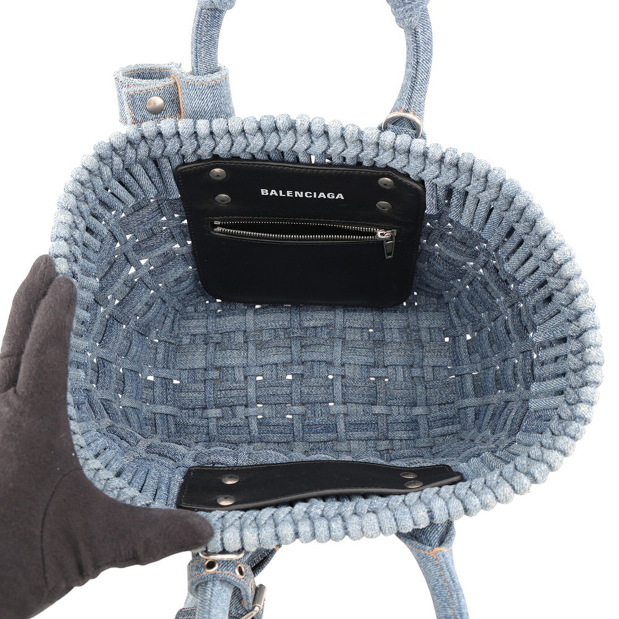 Balenciaga Blue Denim Basket Handbag Shoulder Bag (Pre-Owned)