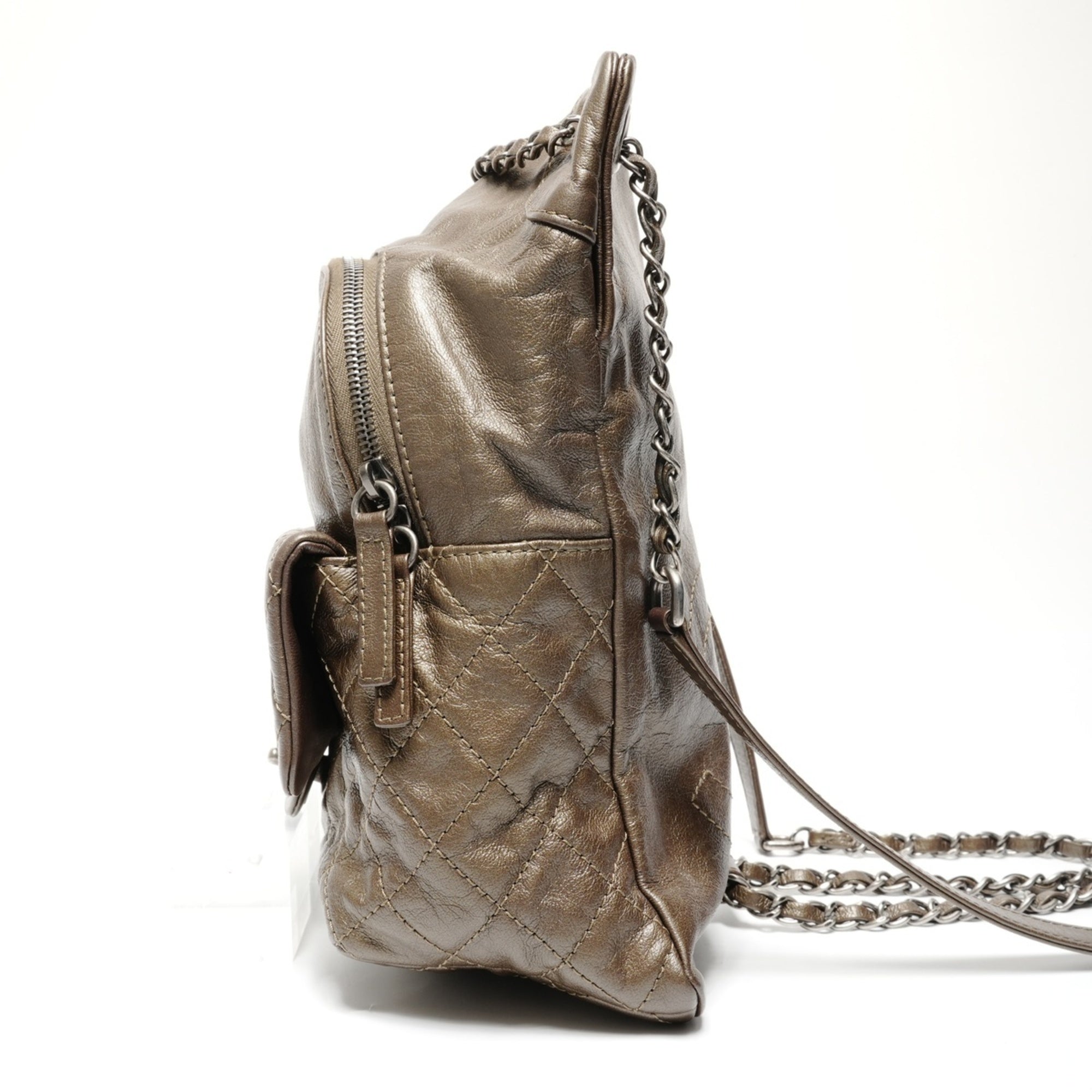 Chanel Matelasse Khaki Leather Backpack (Pre-Owned)