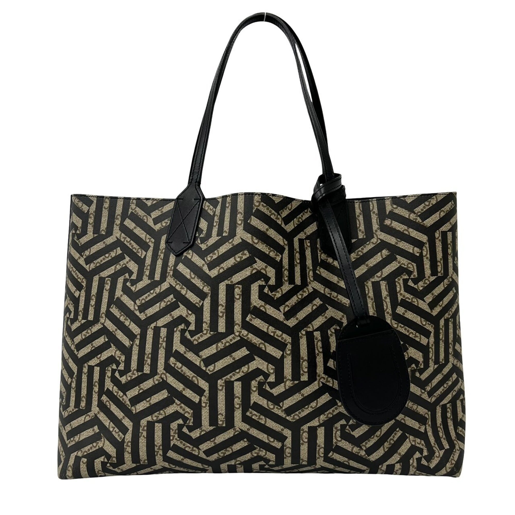 Gucci Black Brown Leather Elastane Tote Bag (Pre-Owned)