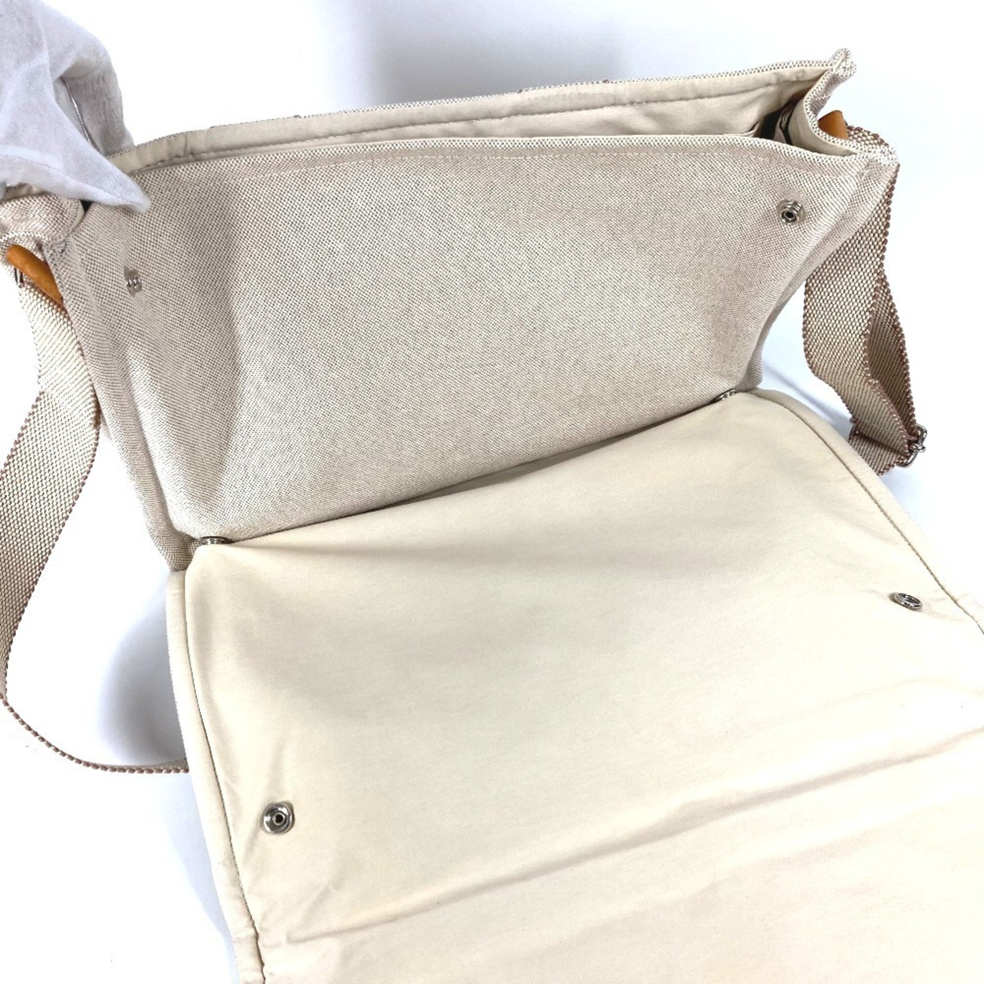 Hermes Beige Cotton Leather Shoulder Bag (Pre-Owned)