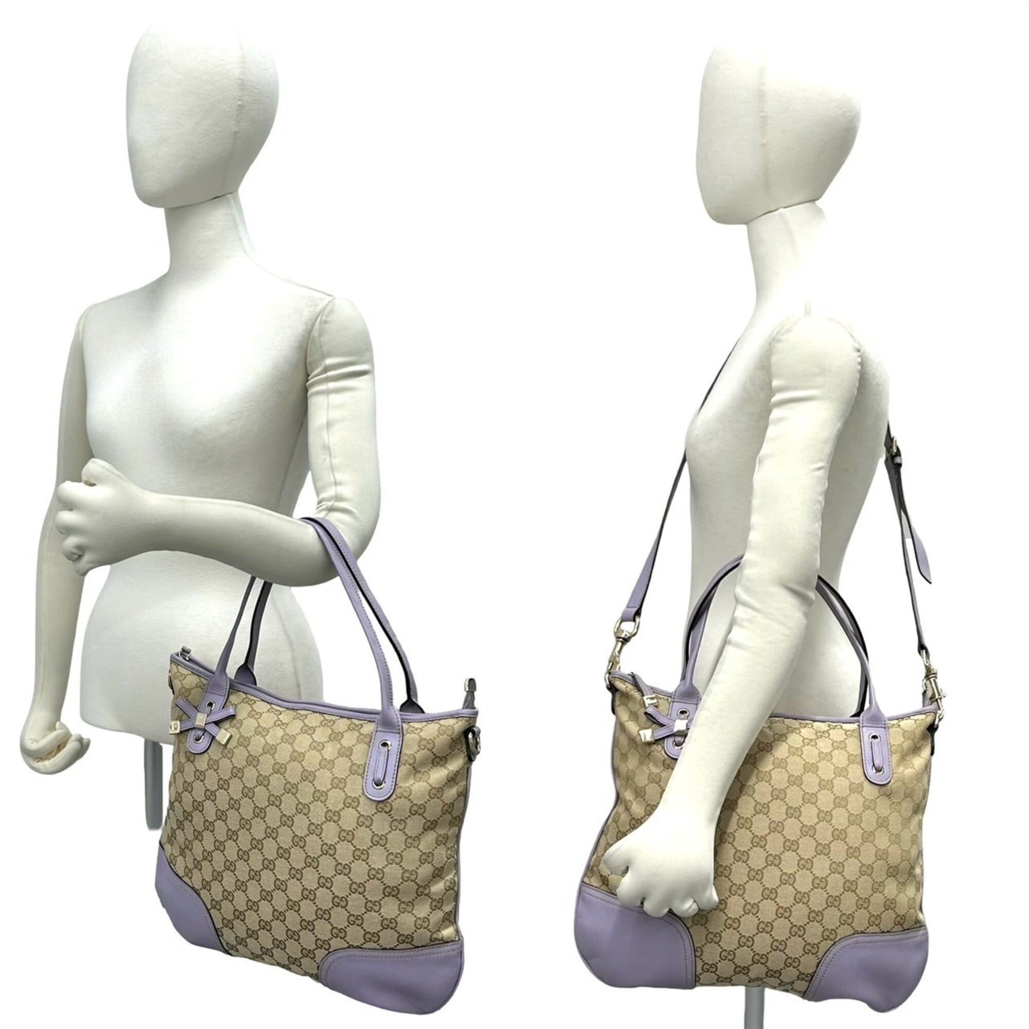 Gucci Brown Purple Canvas Leather Shoulder Bag Tote Bag (Pre-Owned)