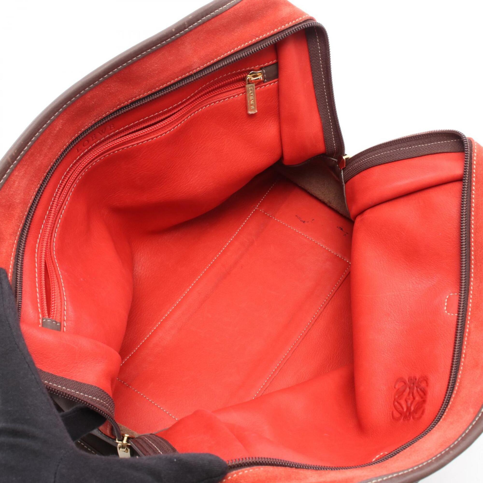 Loewe Brown Red Color Suede Leather Handbag (Pre-Owned)